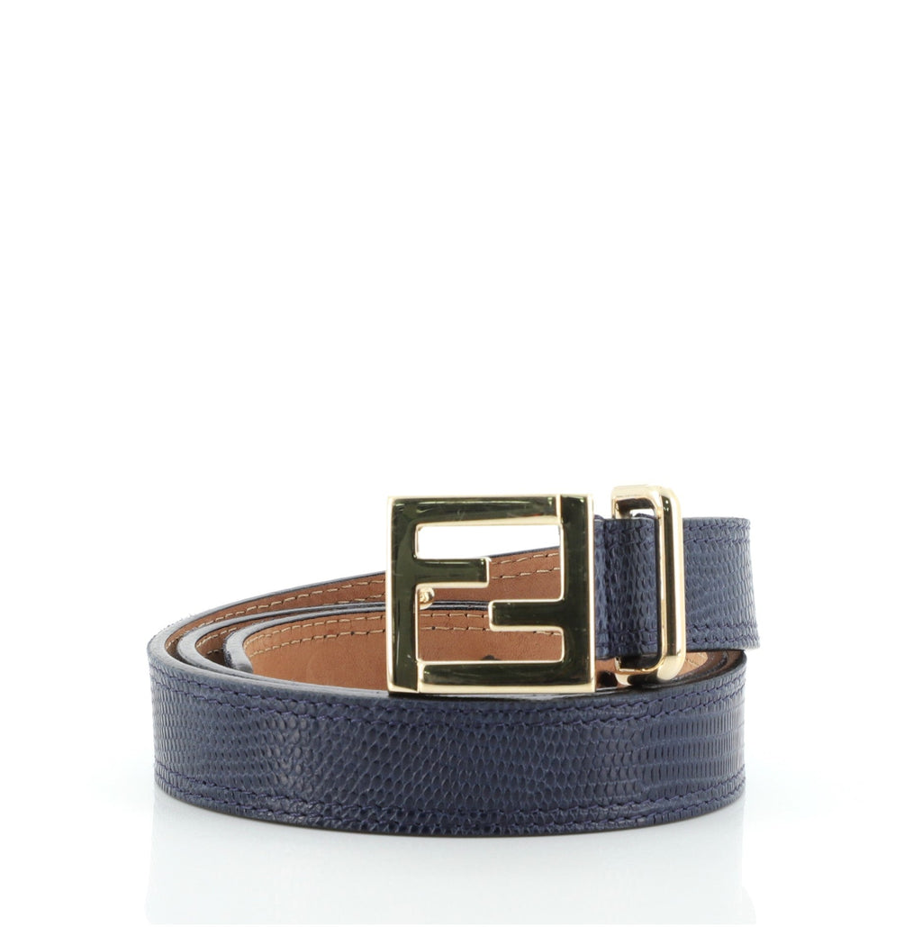 FF Logo Buckle Belt Lizard Embossed Leather Thin 75