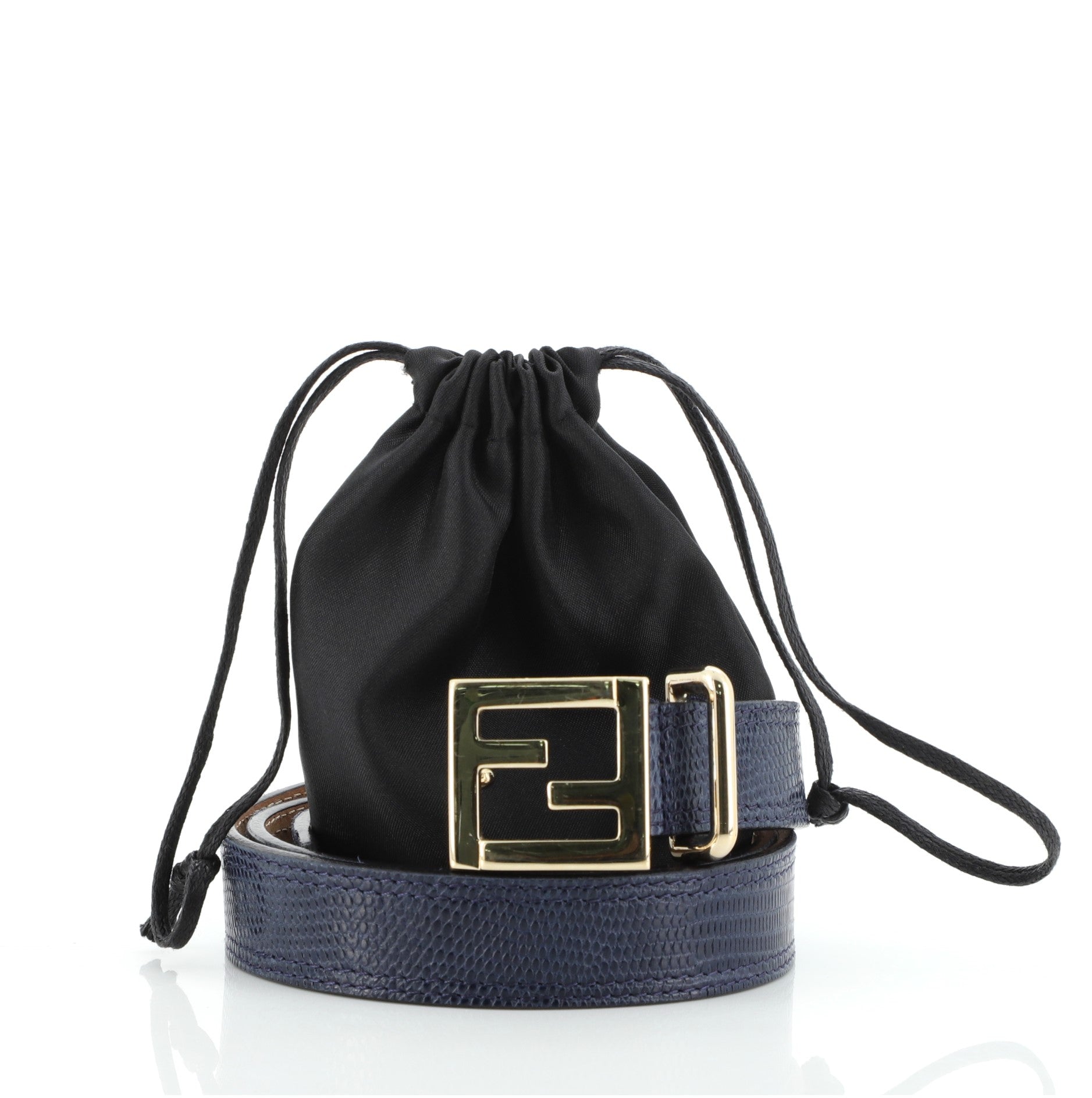 FF Logo Buckle Belt Lizard Embossed Leather Thin 75
