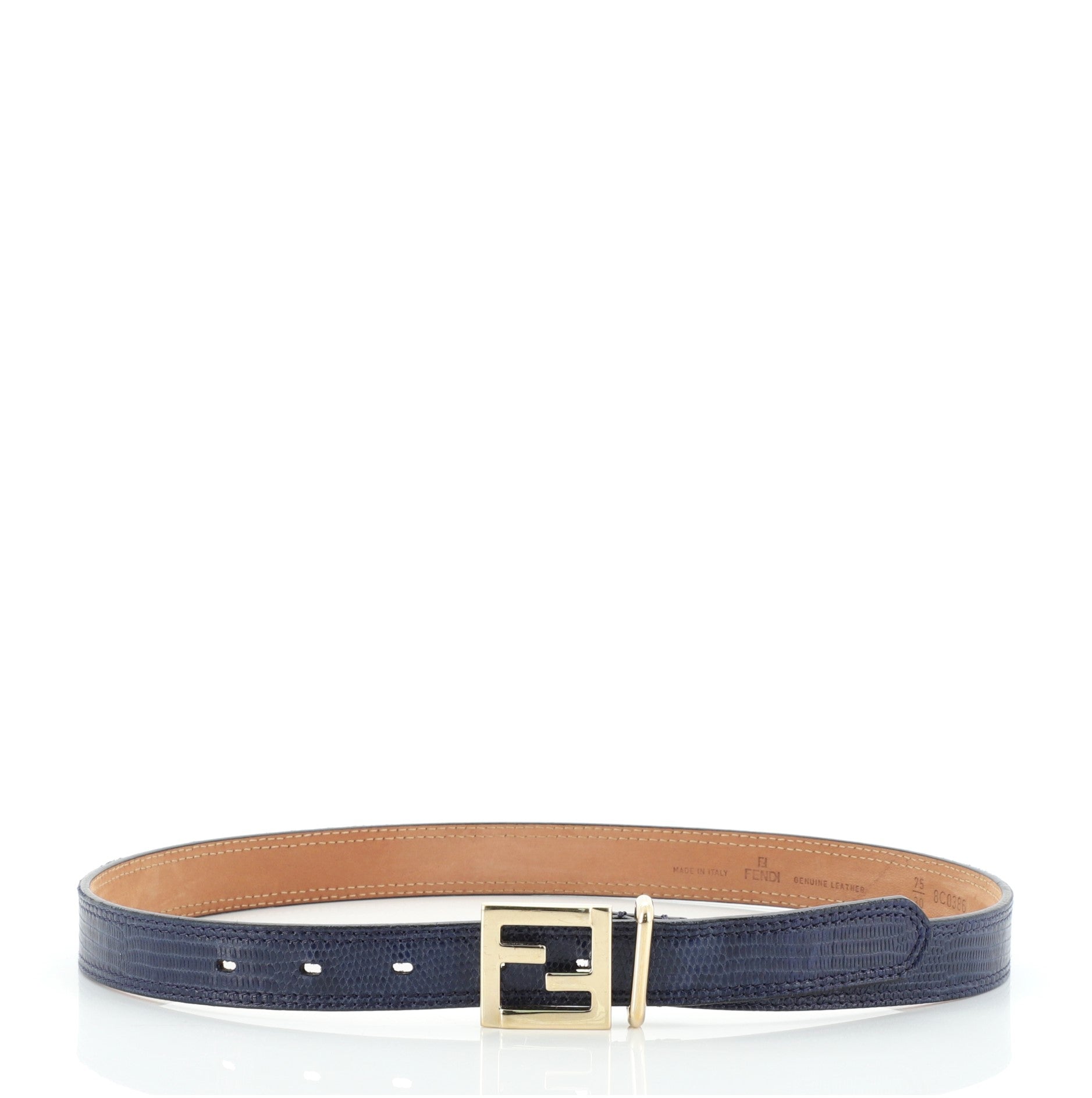 FF Logo Buckle Belt Lizard Embossed Leather Thin 75