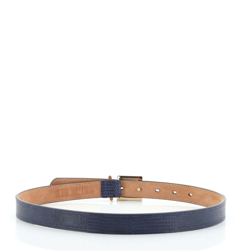 FF Logo Buckle Belt Lizard Embossed Leather Thin 75