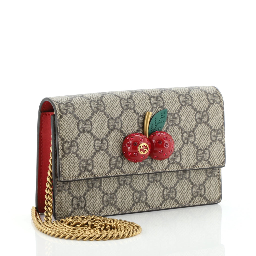 Cherries Wallet on Chain GG Coated Canvas Mini