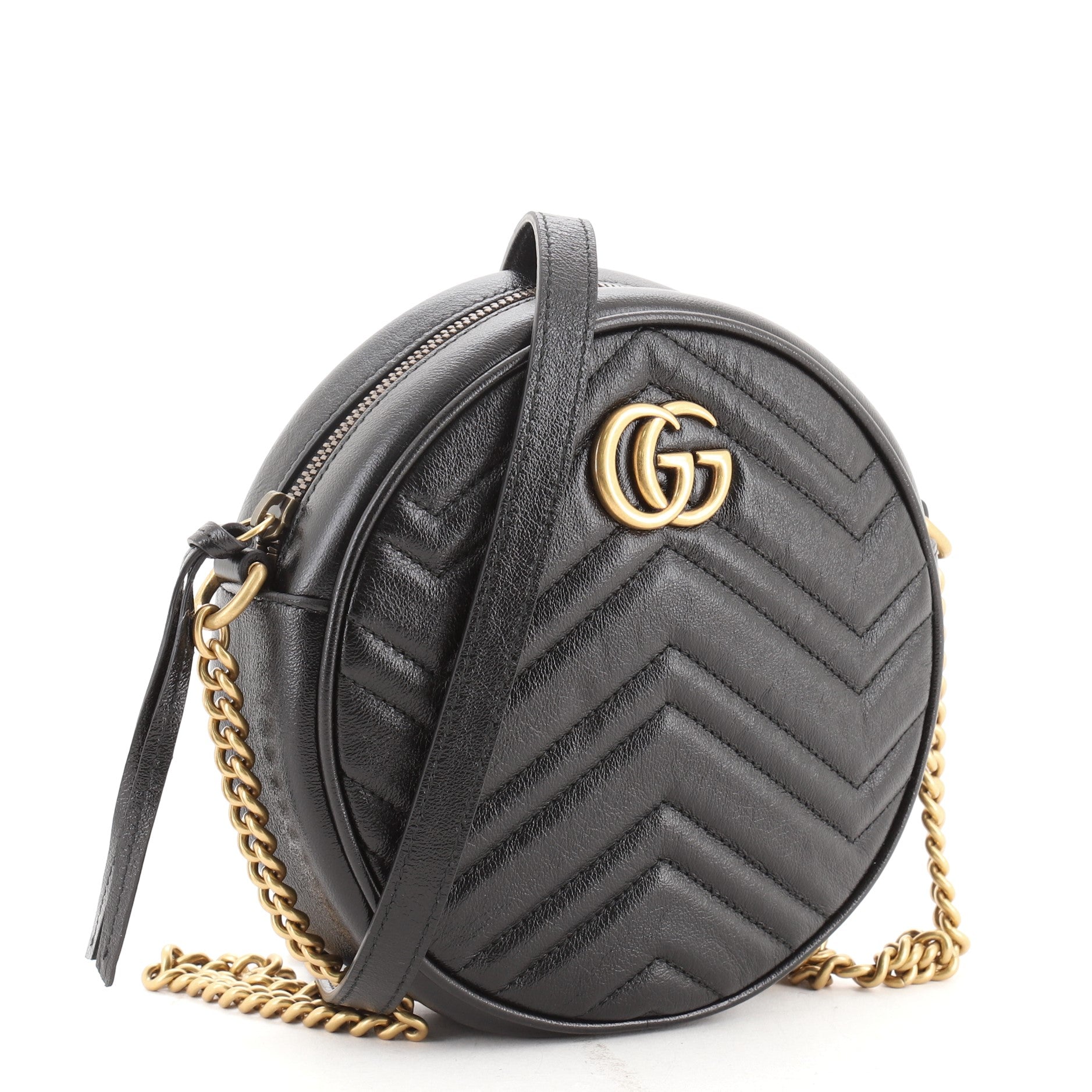 GG Marmont Round Shoulder Bag Matelasse Leather Mini