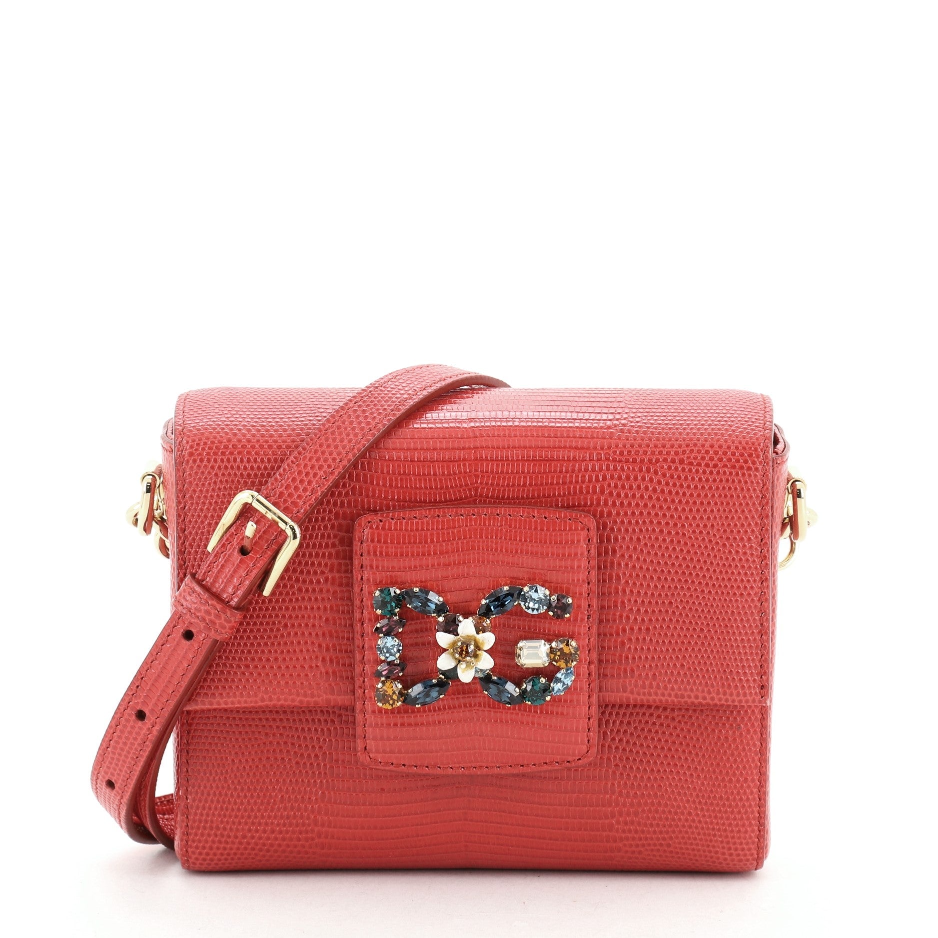 Millennials Shoulder Bag Embellished Lizard Embossed Leather Mini