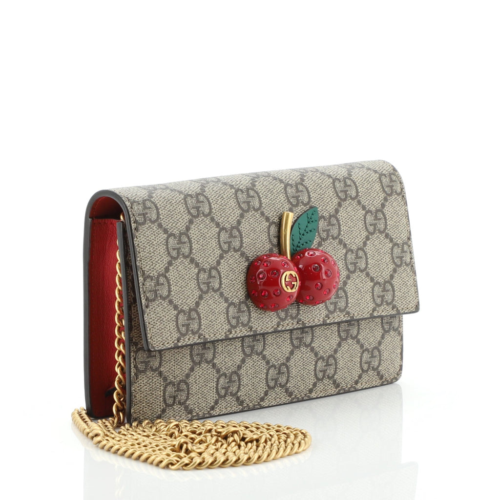 Cherries Wallet on Chain GG Coated Canvas Mini