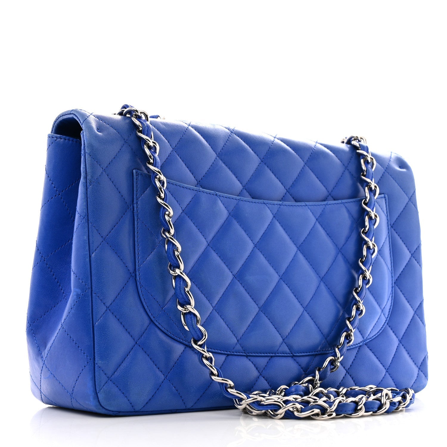 Lambskin Quilted Jumbo Single Flap Blue
