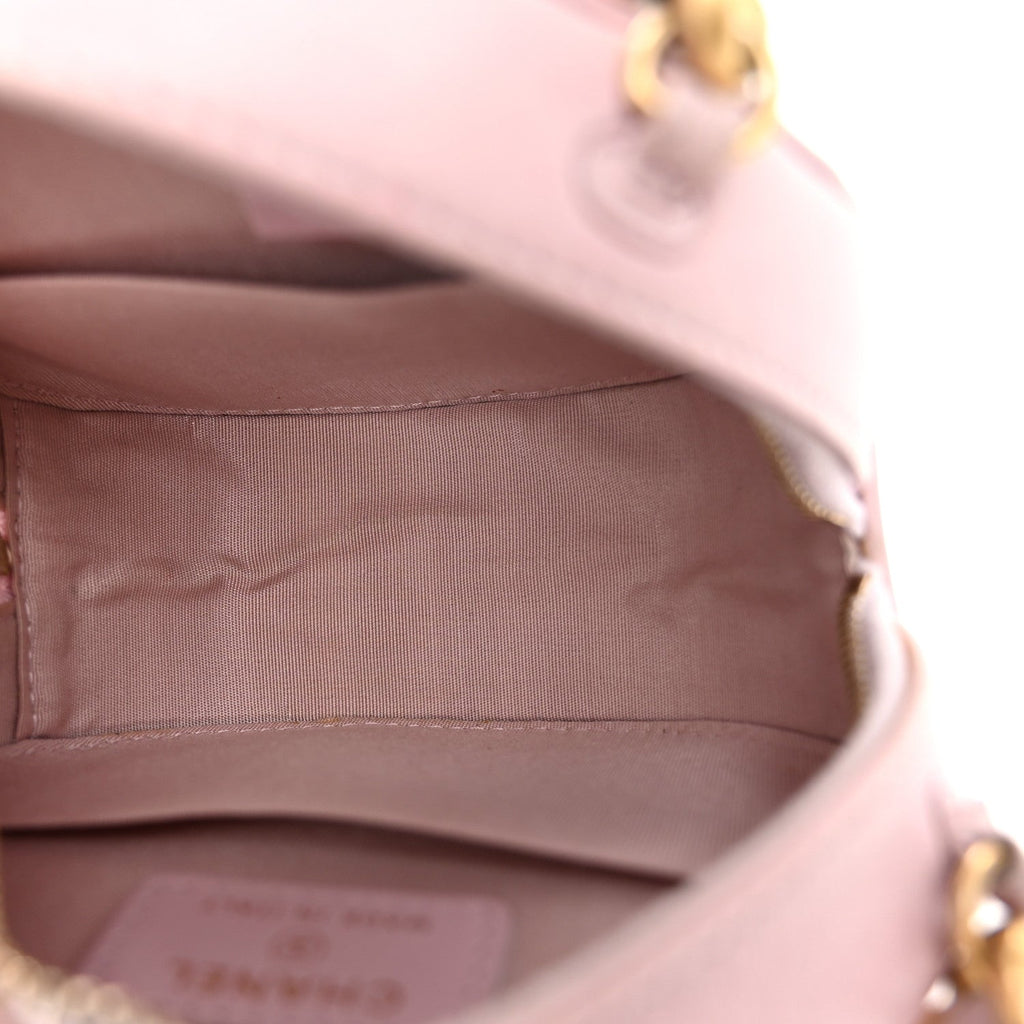 Lambskin Quilted Chanel 19 Round Clutch With Chain Pink