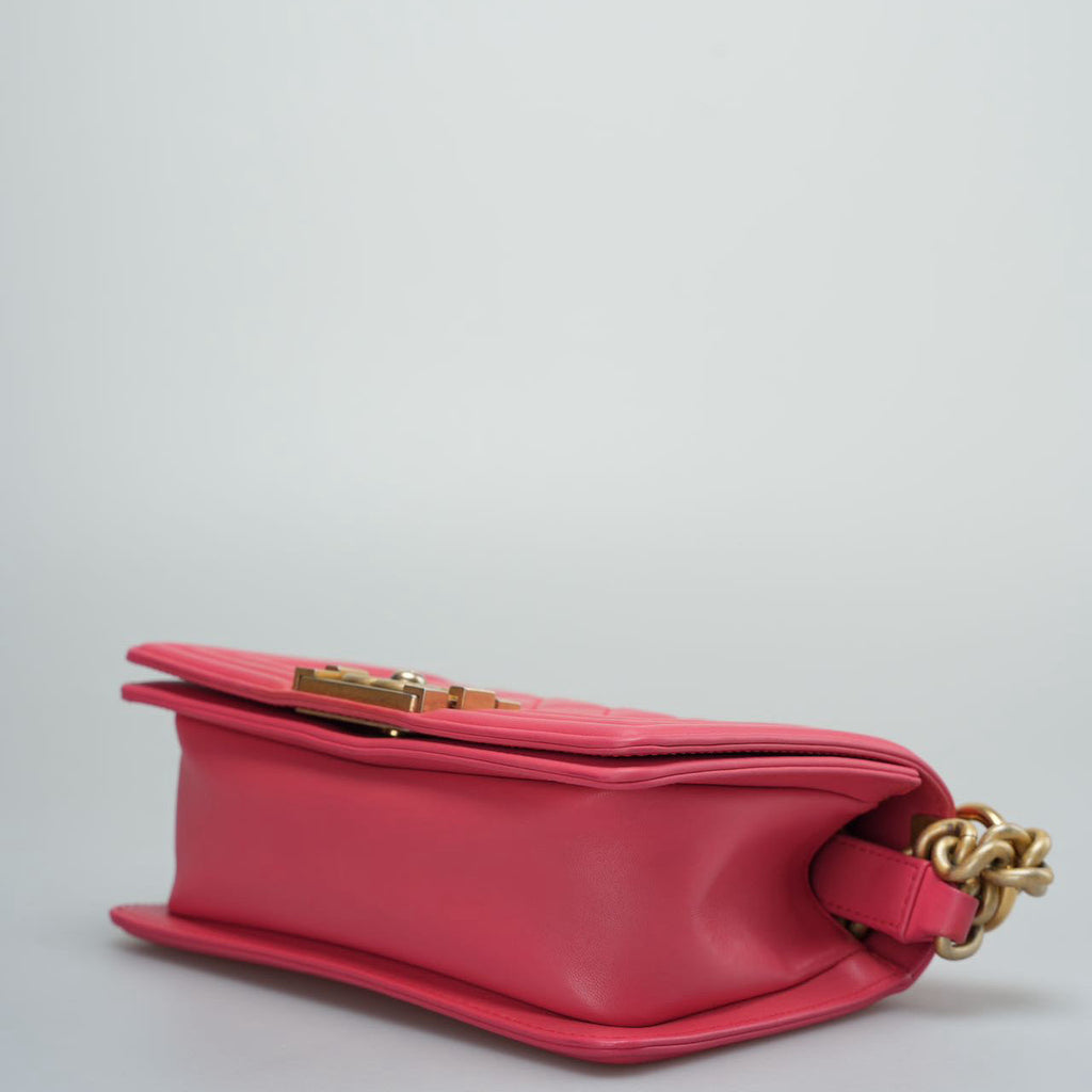 Chanel Lambskin Quilted Small Boy Flap Bag in Pink with Gold Hardware