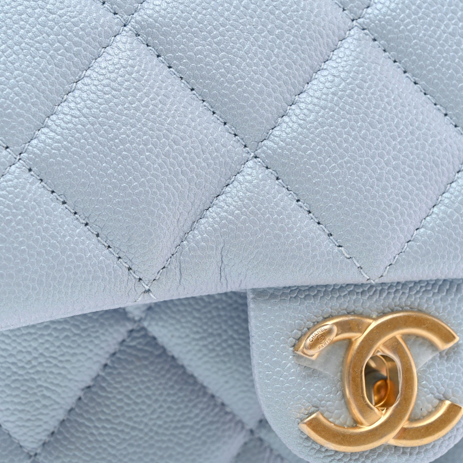 Iridescent Caviar Quilted Mini My Perfect Flap Light Blue