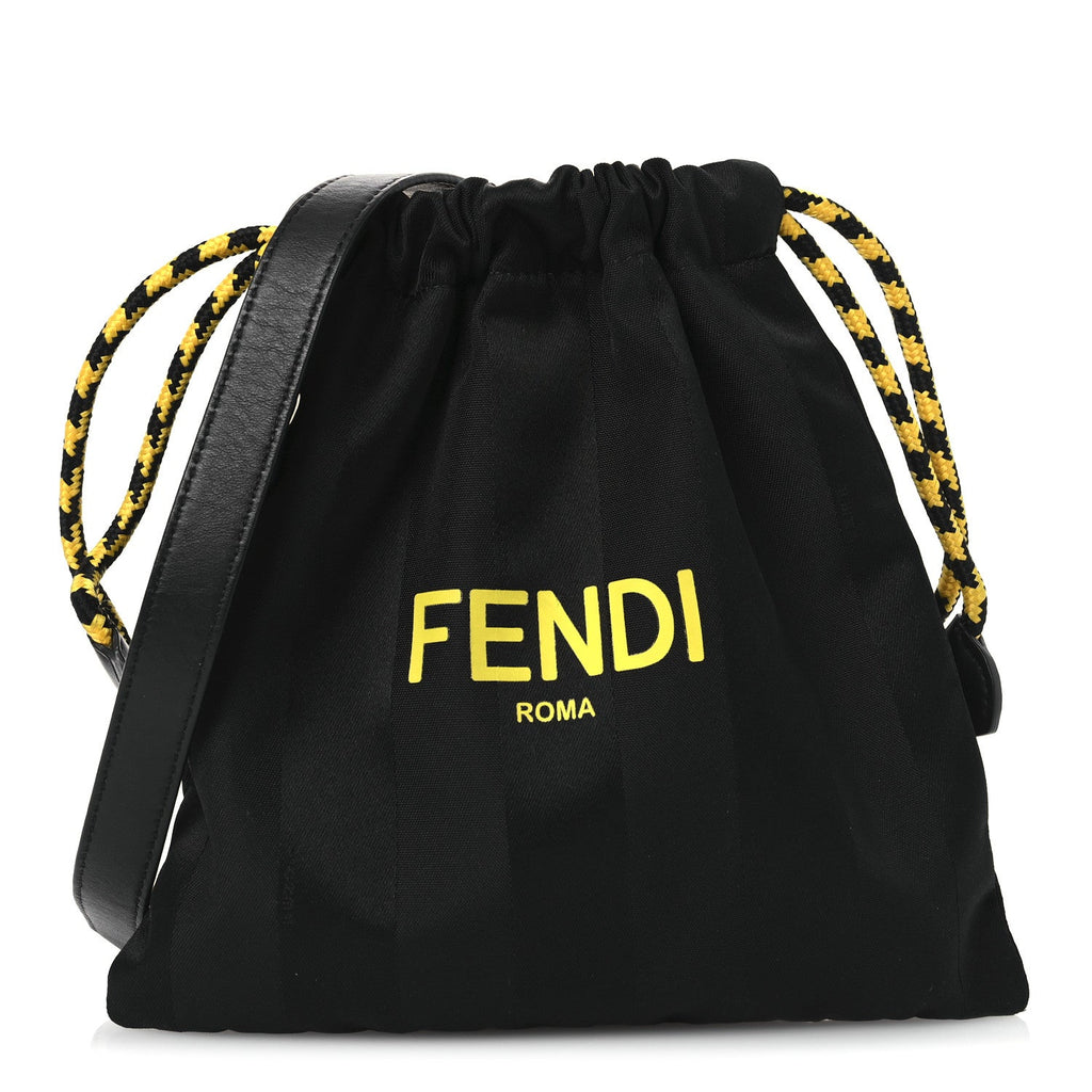 Recycled Nylon Vitello Grace Light Pequin Small Saint Fendi Roma Drawstring Pouch Black Sunflower