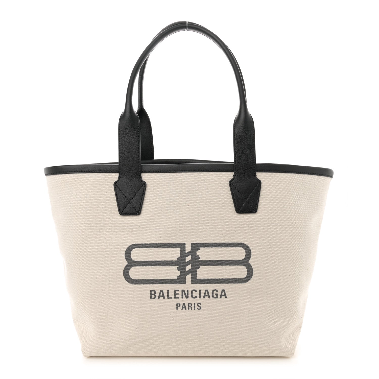 Cotton Canvas Calfskin BB Logo Jumbo Small Tote Bag Black White