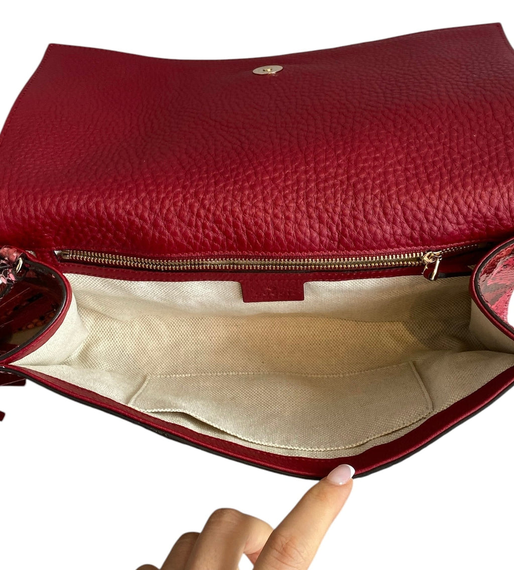 Gucci Red Python Tassel Clutch
