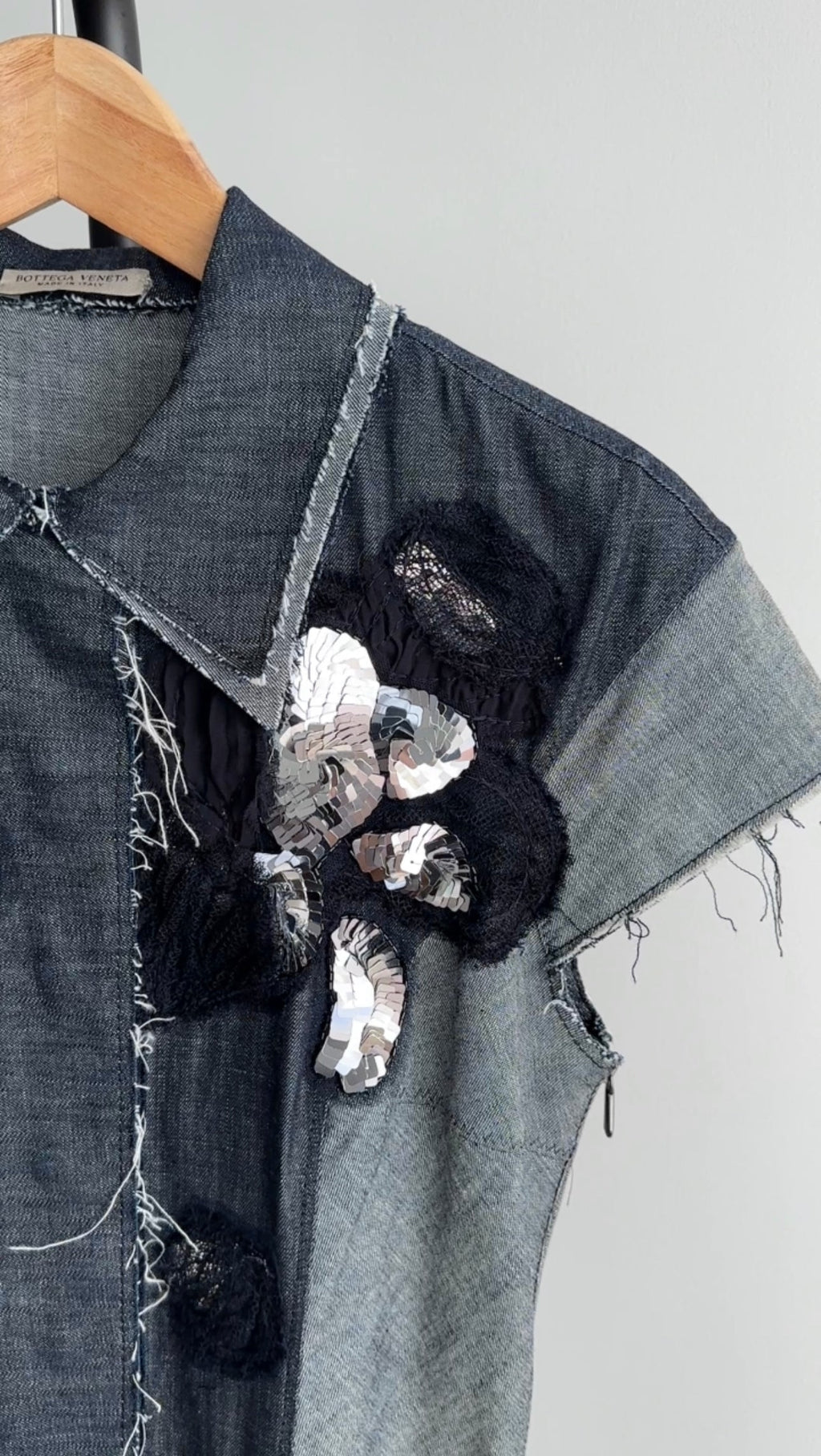 Bottega Veneta Denim Panel Asymmetrical Sequin Embellished Dress - IT40 / S