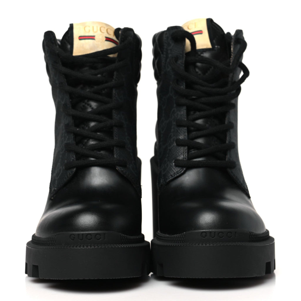 Apollo Calfskin GG Supreme Nappa Samoa Quilted Lace Up Ankle Boots 35 Black