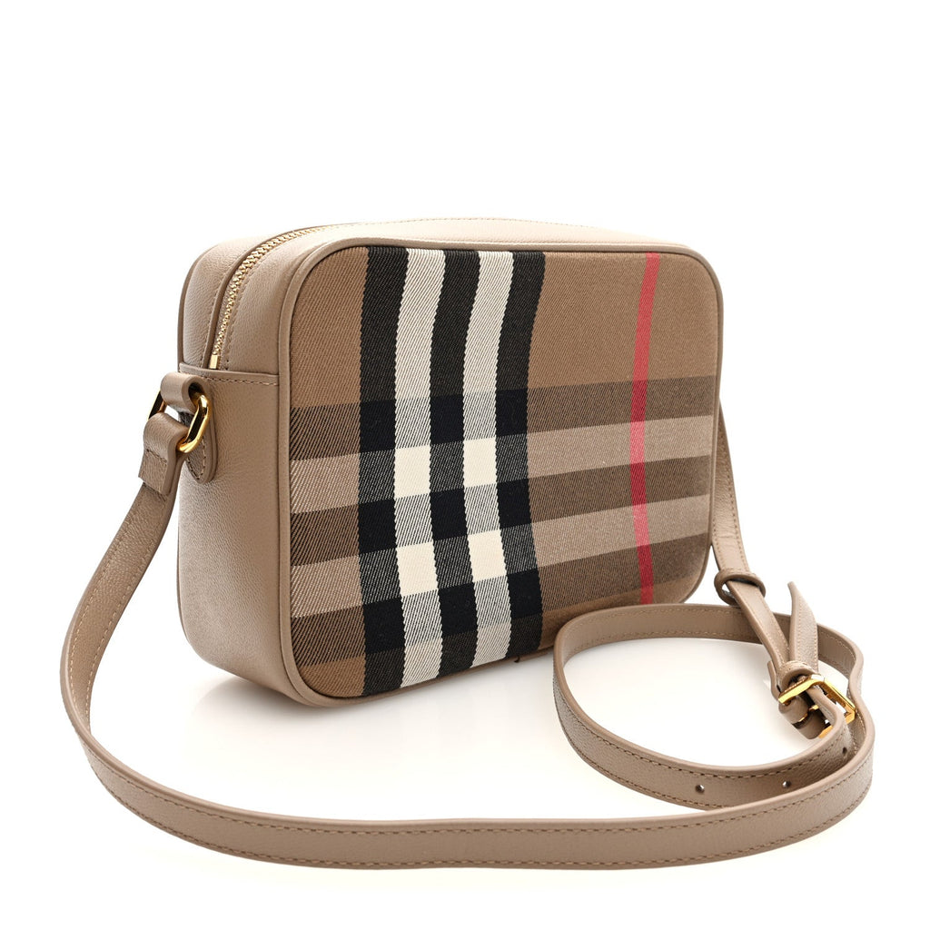 Calfskin House Check Medium Camera Bag Chestnut Beige