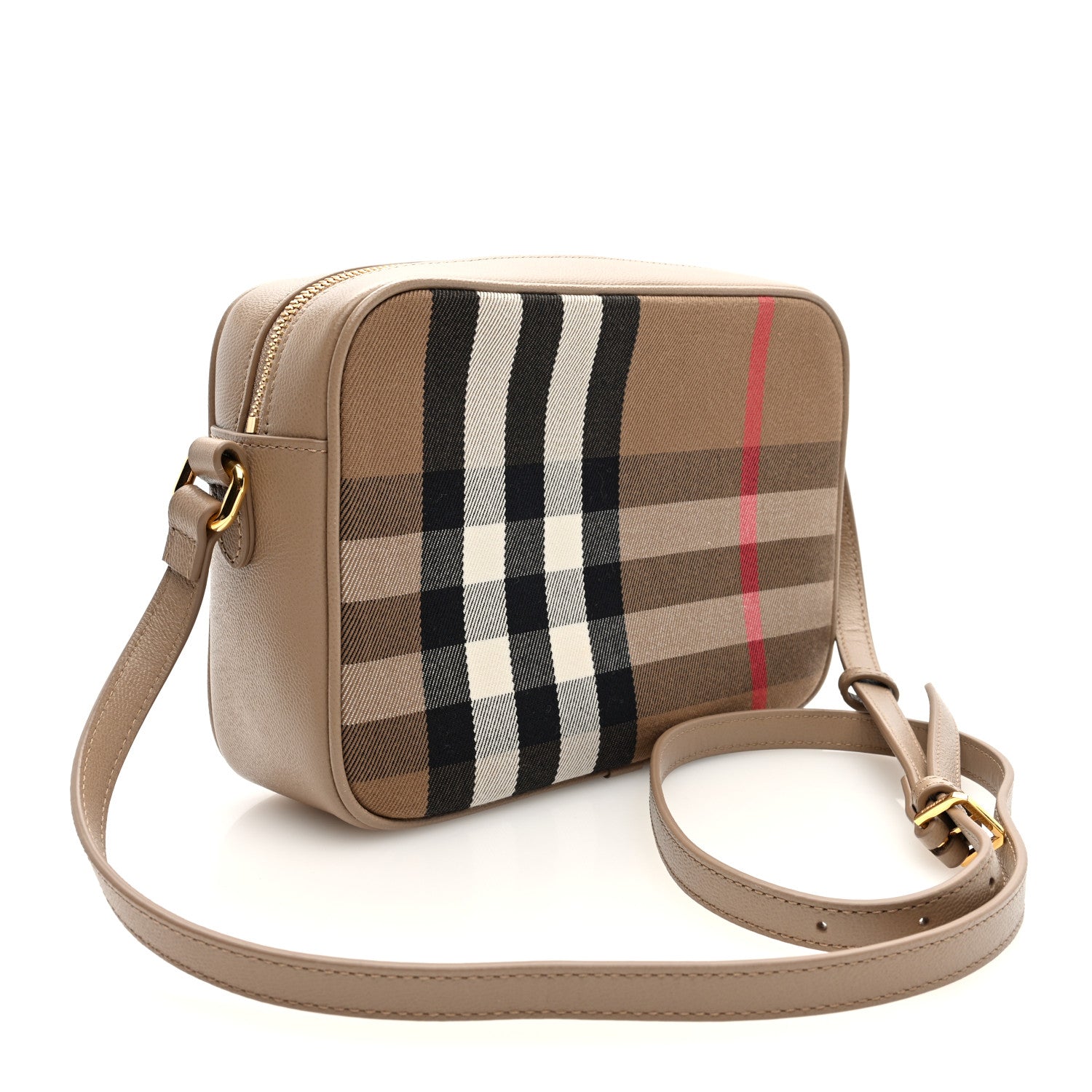 Calfskin House Check Medium Camera Bag Chestnut Beige