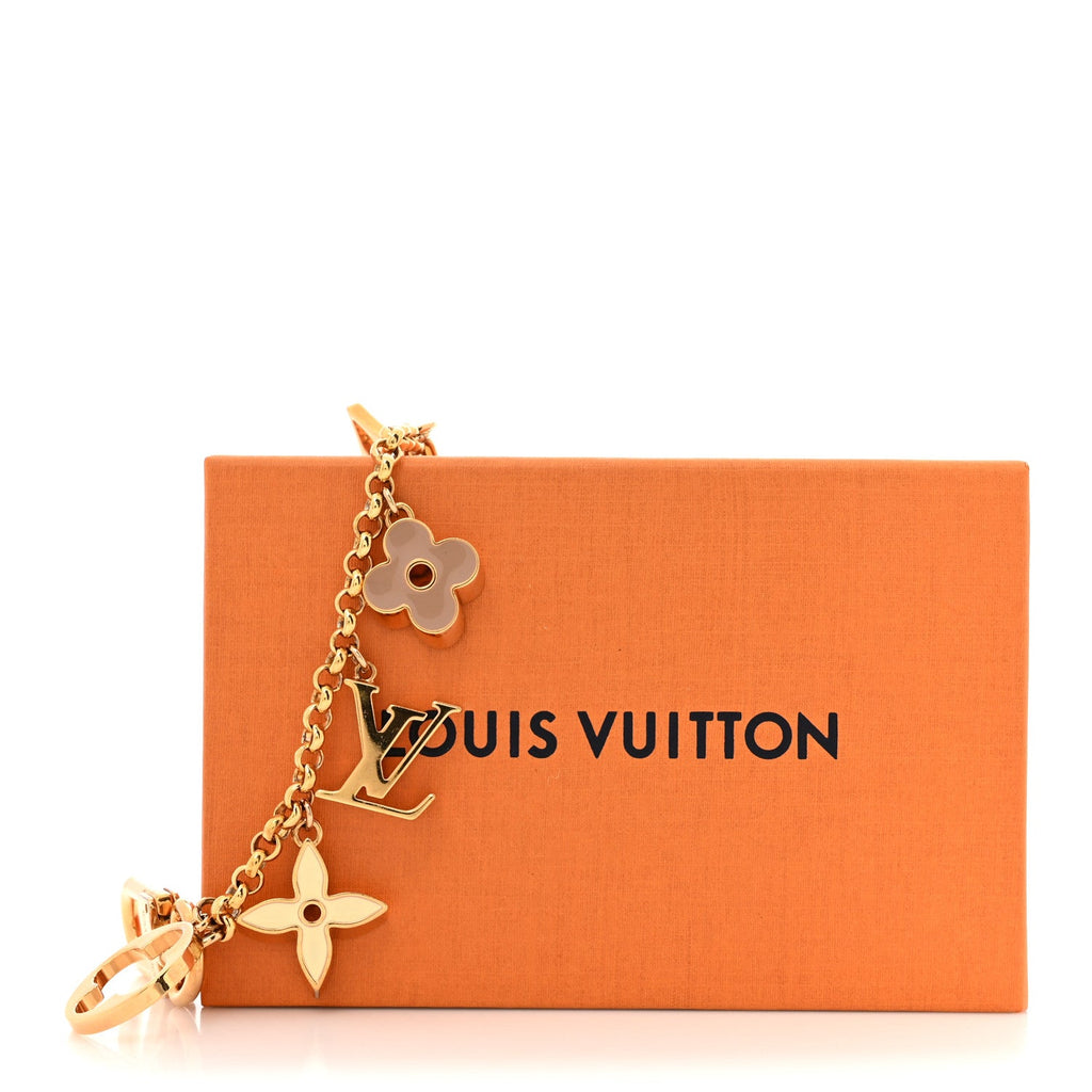 Brass Enamel Fleur De Monogram Bag Charm Chain Gold