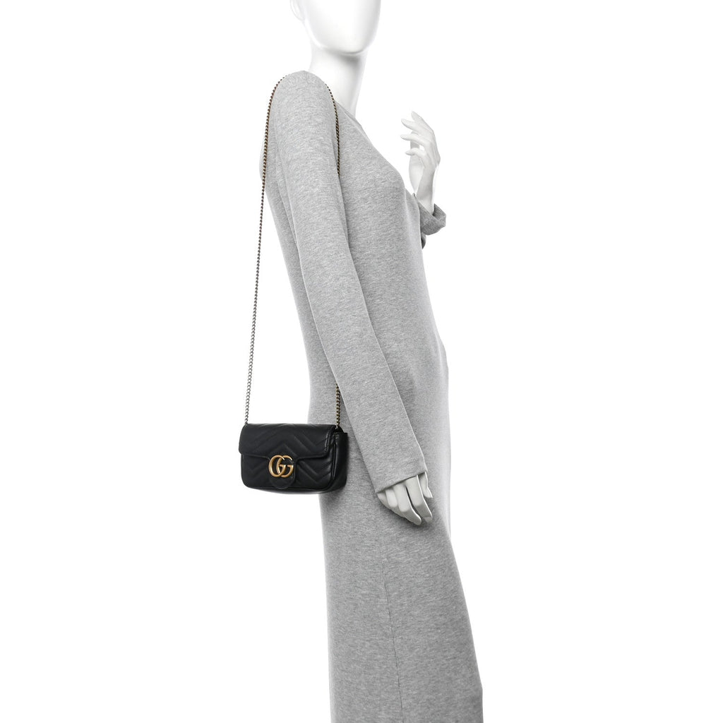 Calfskin Matelasse Super Mini GG Marmont Shoulder Bag Black