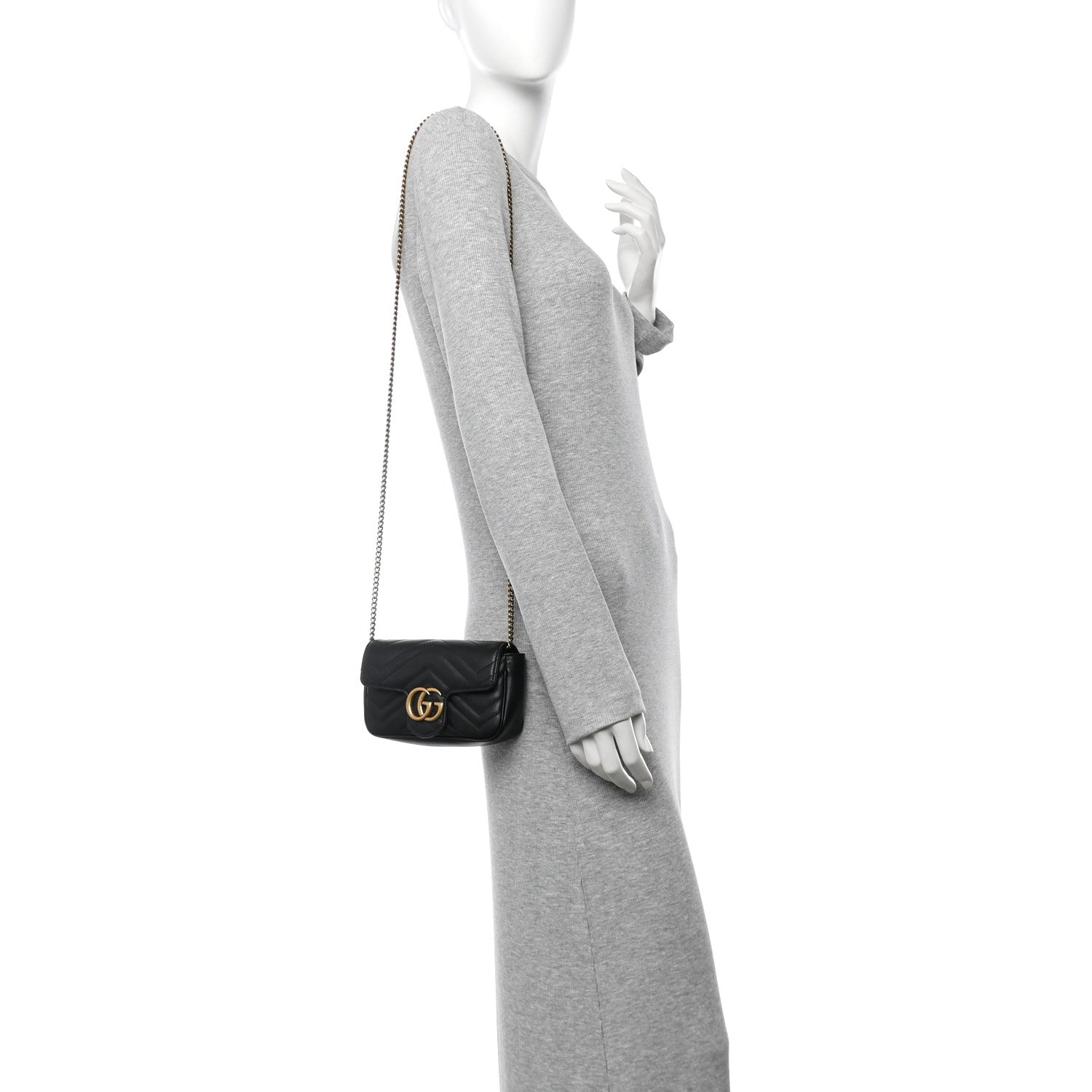 Calfskin Matelasse Super Mini GG Marmont Shoulder Bag Black