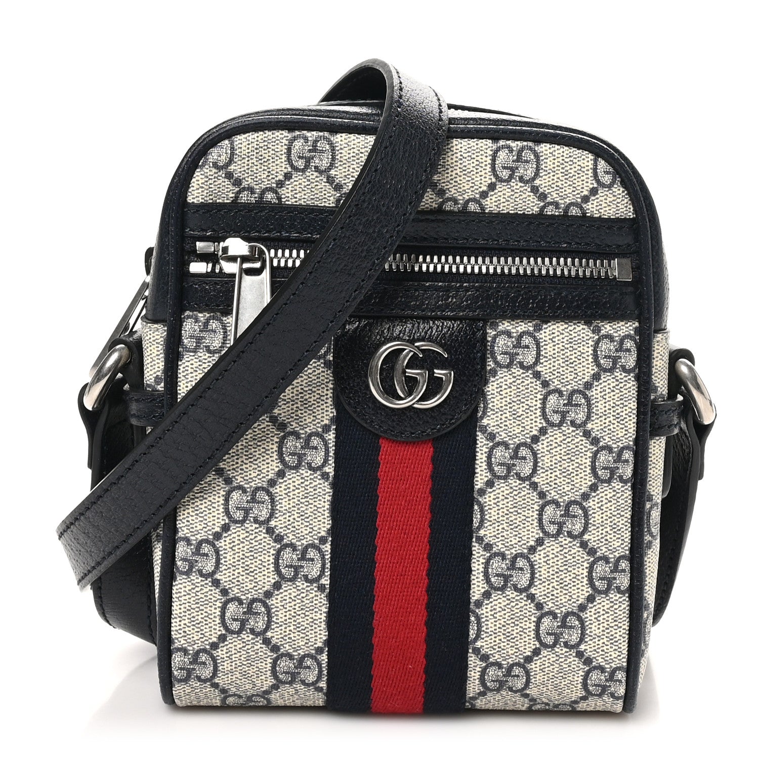 GG Supreme Monogram Textured Calfskin Web Mini Ophidia Messenger Beige Blue