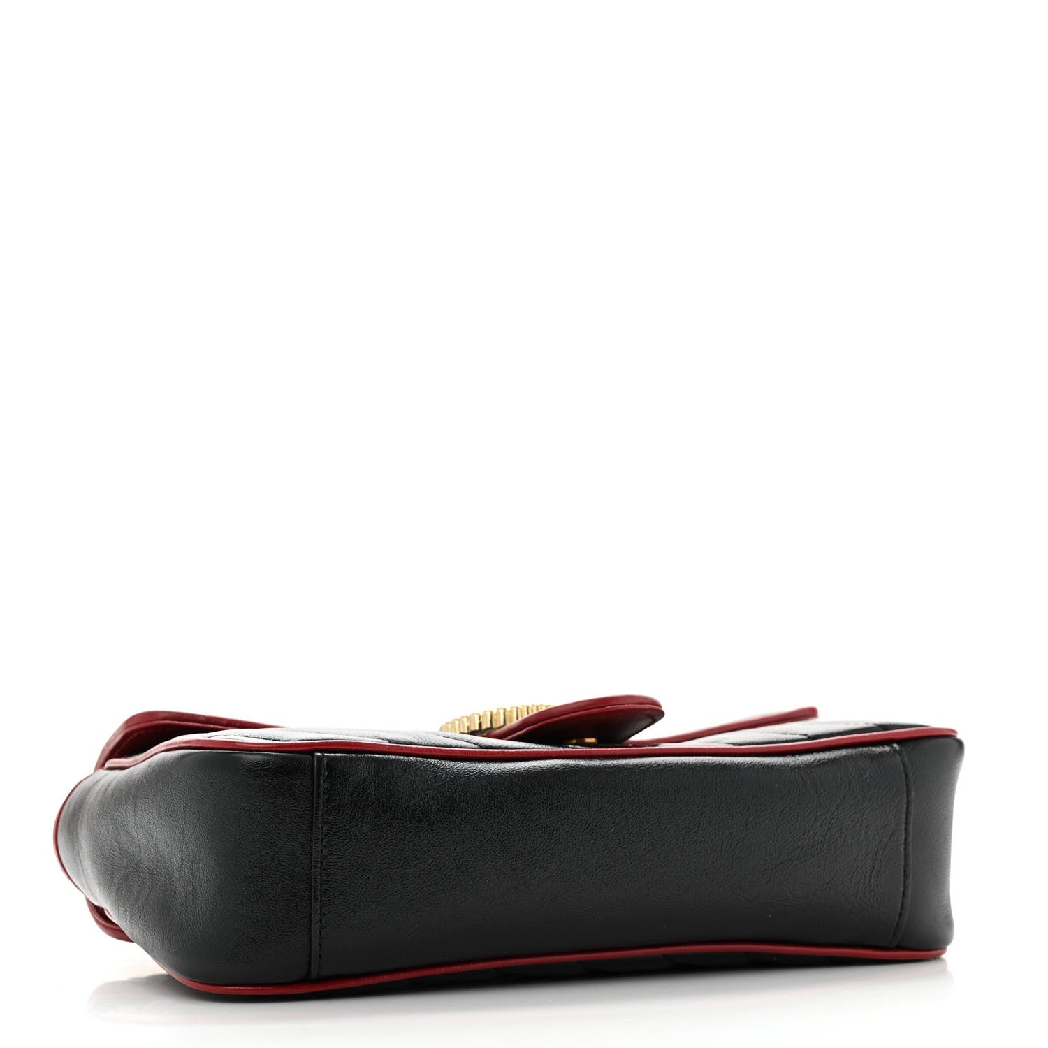 Vintage Effect Calfskin Matelasse Diagonal Small Torchon GG Marmont Shoulder Bag Black Romantic Cherry