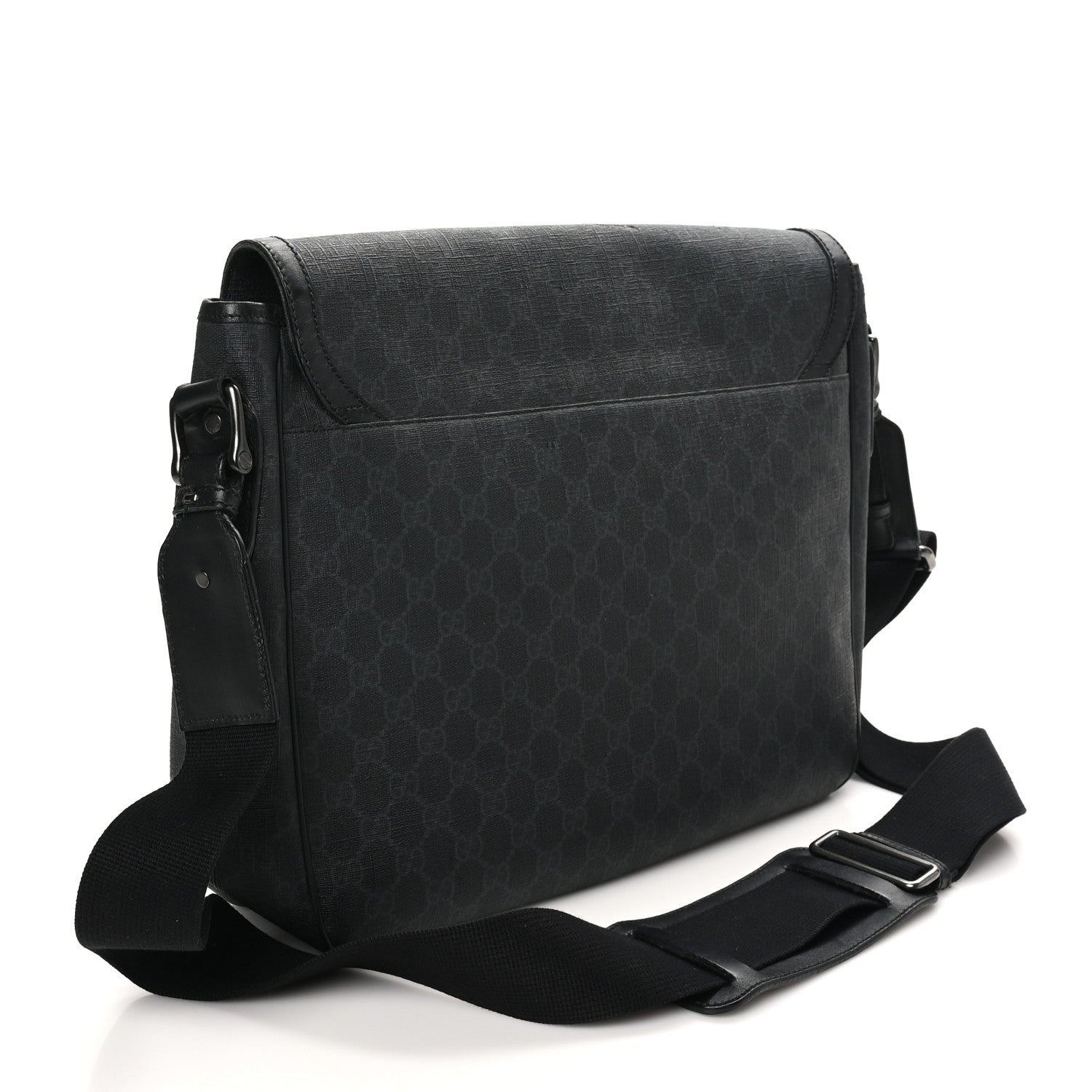 GG Supreme Monogram Flap Messenger Bag Black Grey
