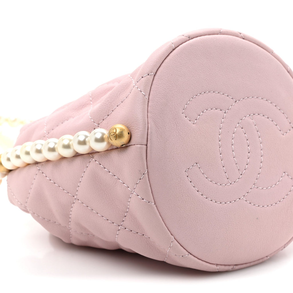 Calfskin Quilted Pearl Mini About Pearls Drawstring Bucket Light Pink