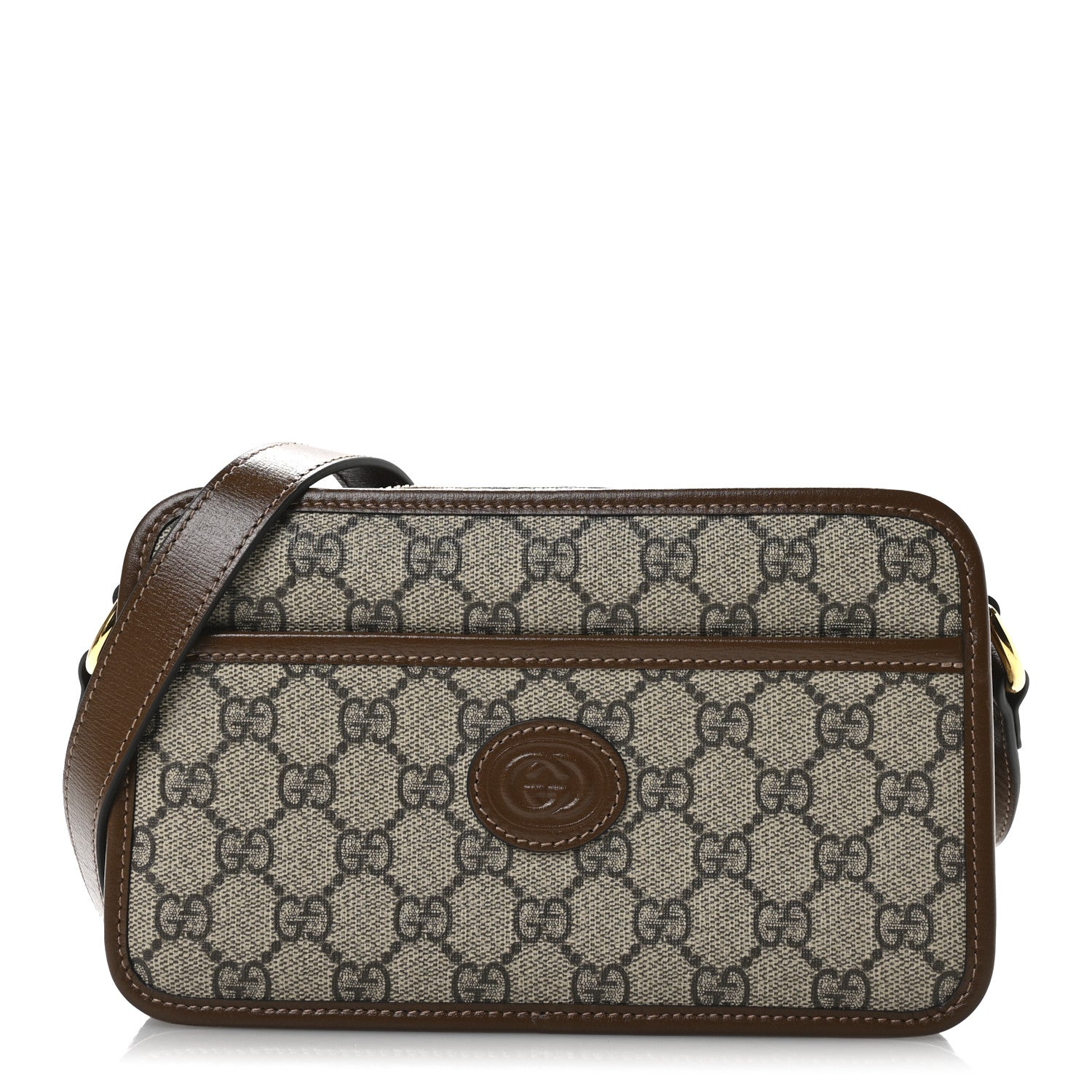 GG Supreme Monogram Azalea Calfskin Mini Retro Interlocking G Shoulder Bag Beige Ebony Brown Sugar