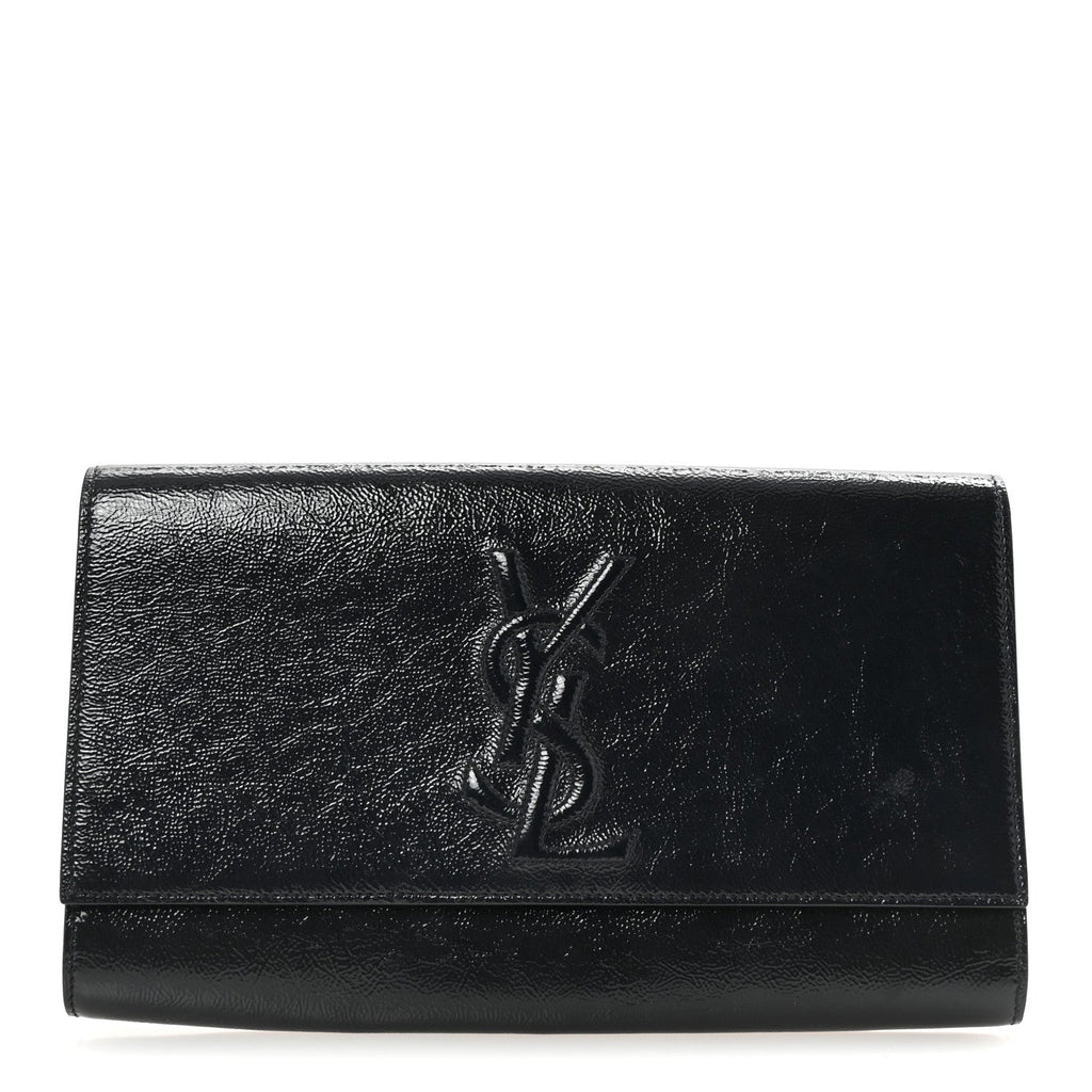 Textured Patent Calfskin Monogram Large Belle De Jour Clutch Navy