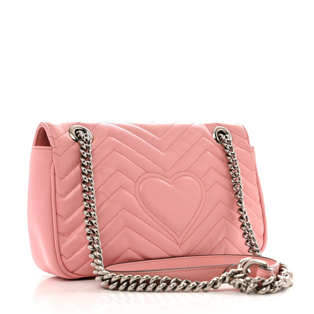 Calfskin Matelasse Small GG Marmont Shoulder Bag Wild Rose