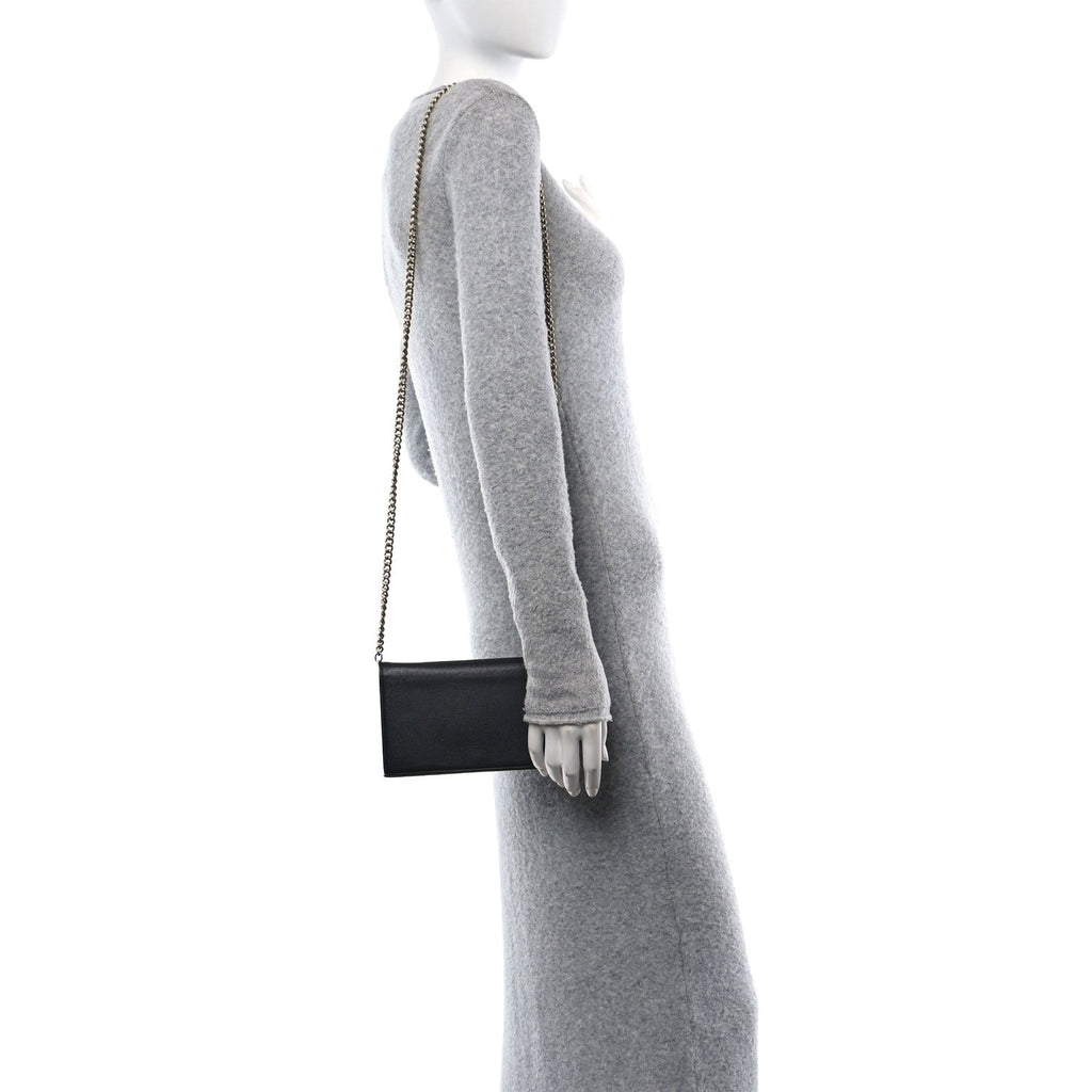 Textured Calfskin Medium Betty Chain Wallet Black