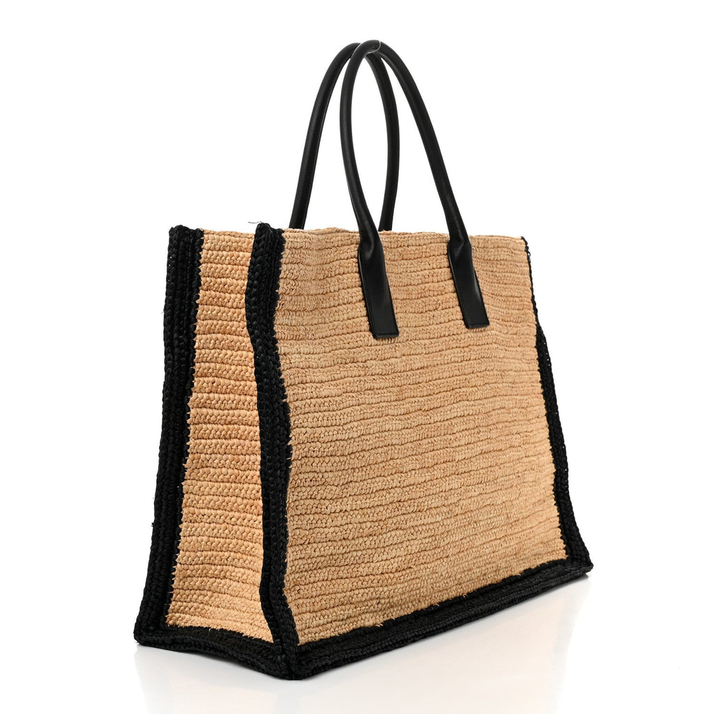 Raffia Calfskin Rive Gauche Tote Naturale Black