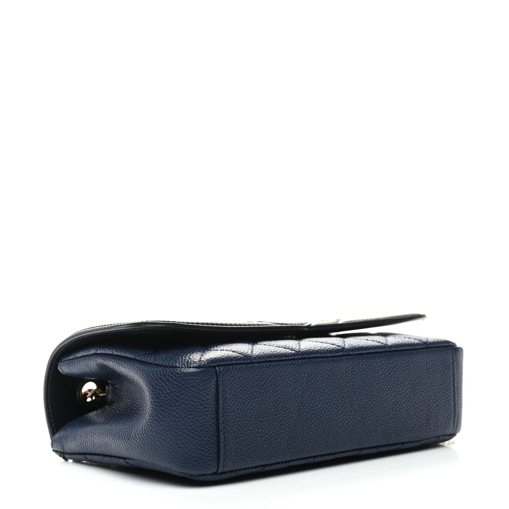 Caviar Quilted Small CC Filigree Flap Navy Black