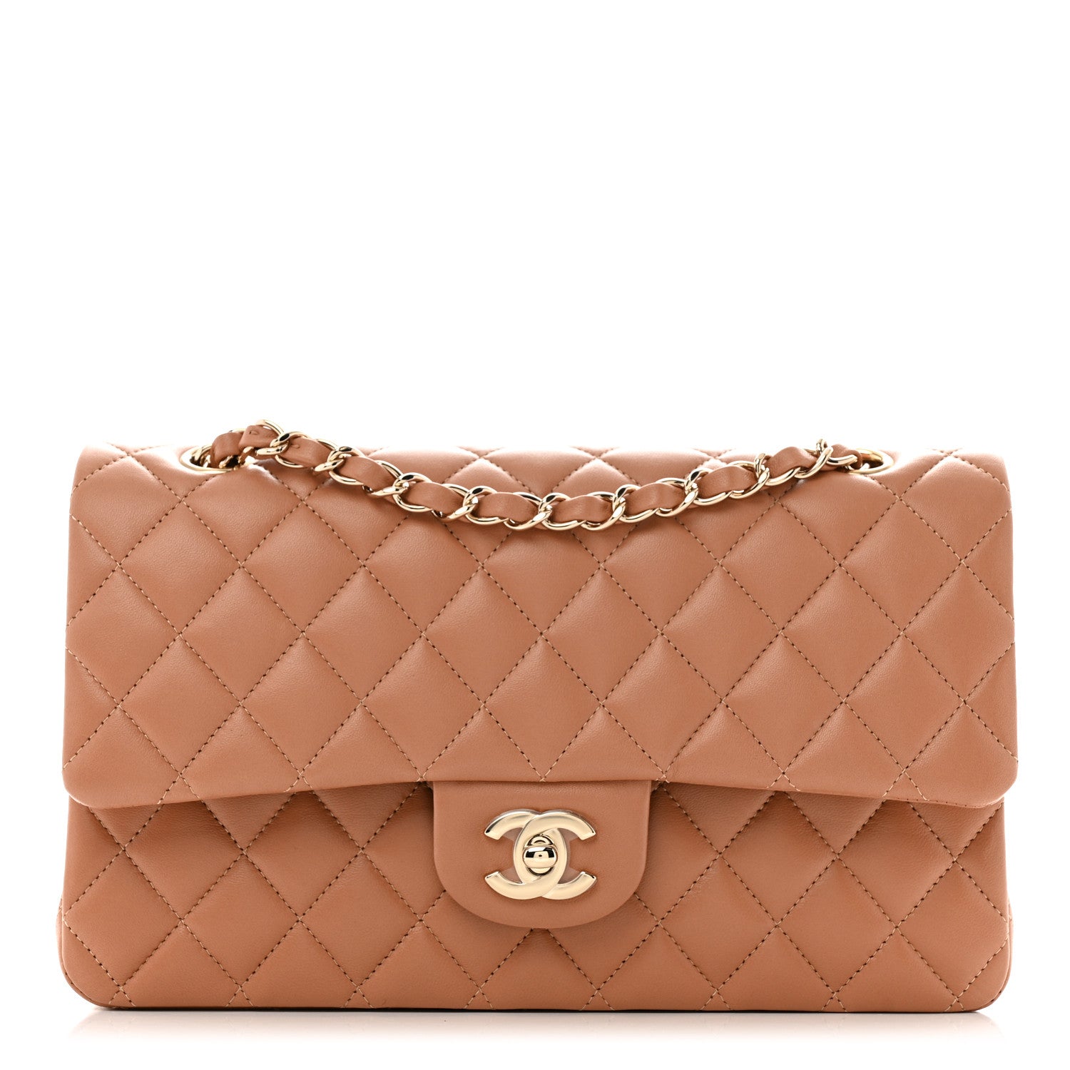 Lambskin Quilted Medium Double Flap Brown