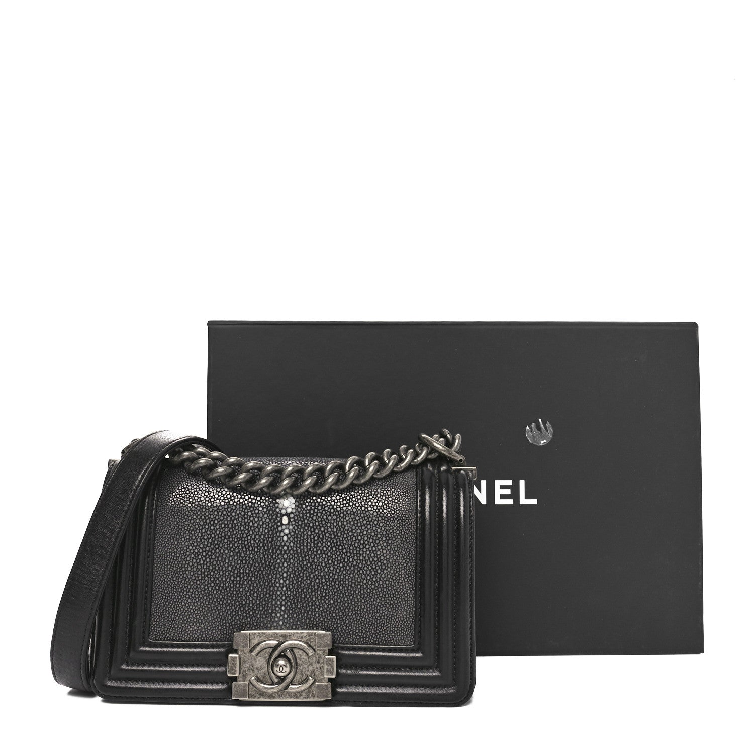 Galuchat Stingray Small Boy Flap Black Silver