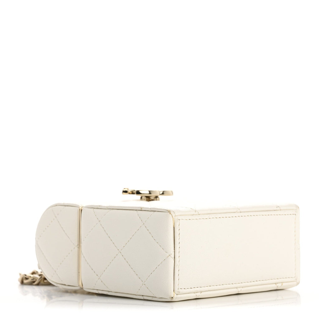 Lambskin Quilted Small Box With Chain White