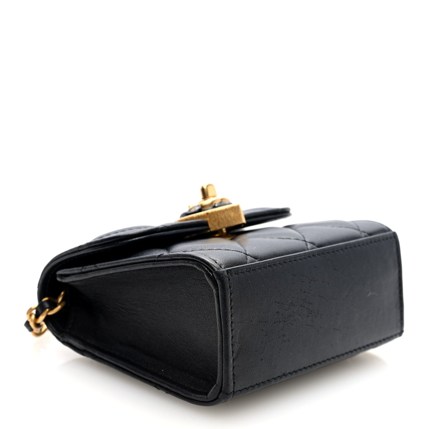 Lambskin Plexiglass Quilted Coco Love Clutch With Chain Black