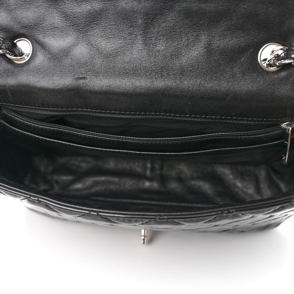 Patent Quilted Jumbo Single Flap Black
