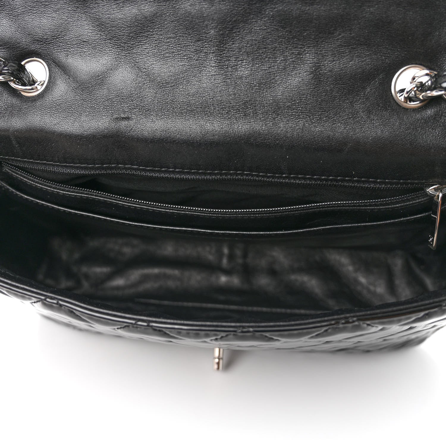 Patent Quilted Jumbo Single Flap Black