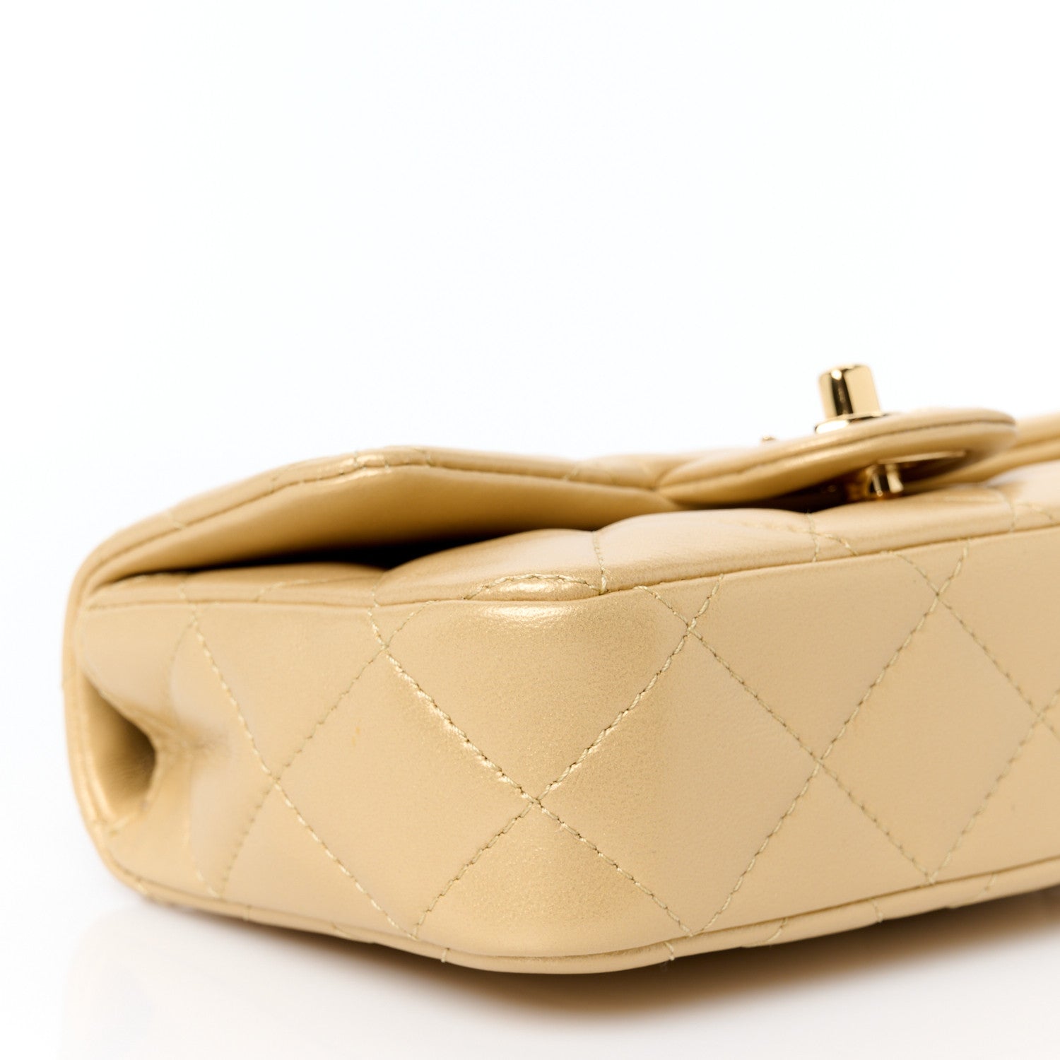 Metallic Lambskin Resin Quilted Top Handle Mini Flap Gold