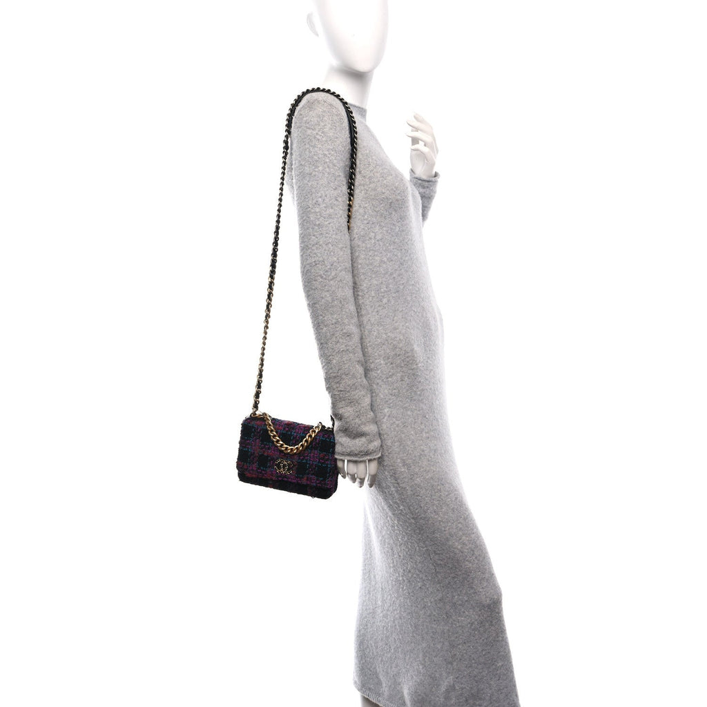 Tweed Quilted Chanel 19 Wallet On Chain WOC Black Pink Blue