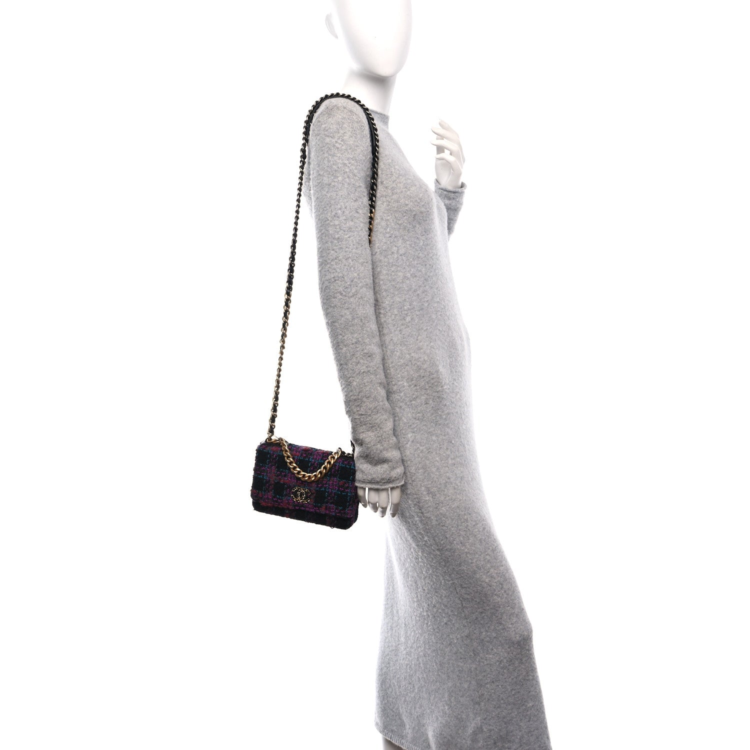 Tweed Quilted Chanel 19 Wallet On Chain WOC Black Pink Blue