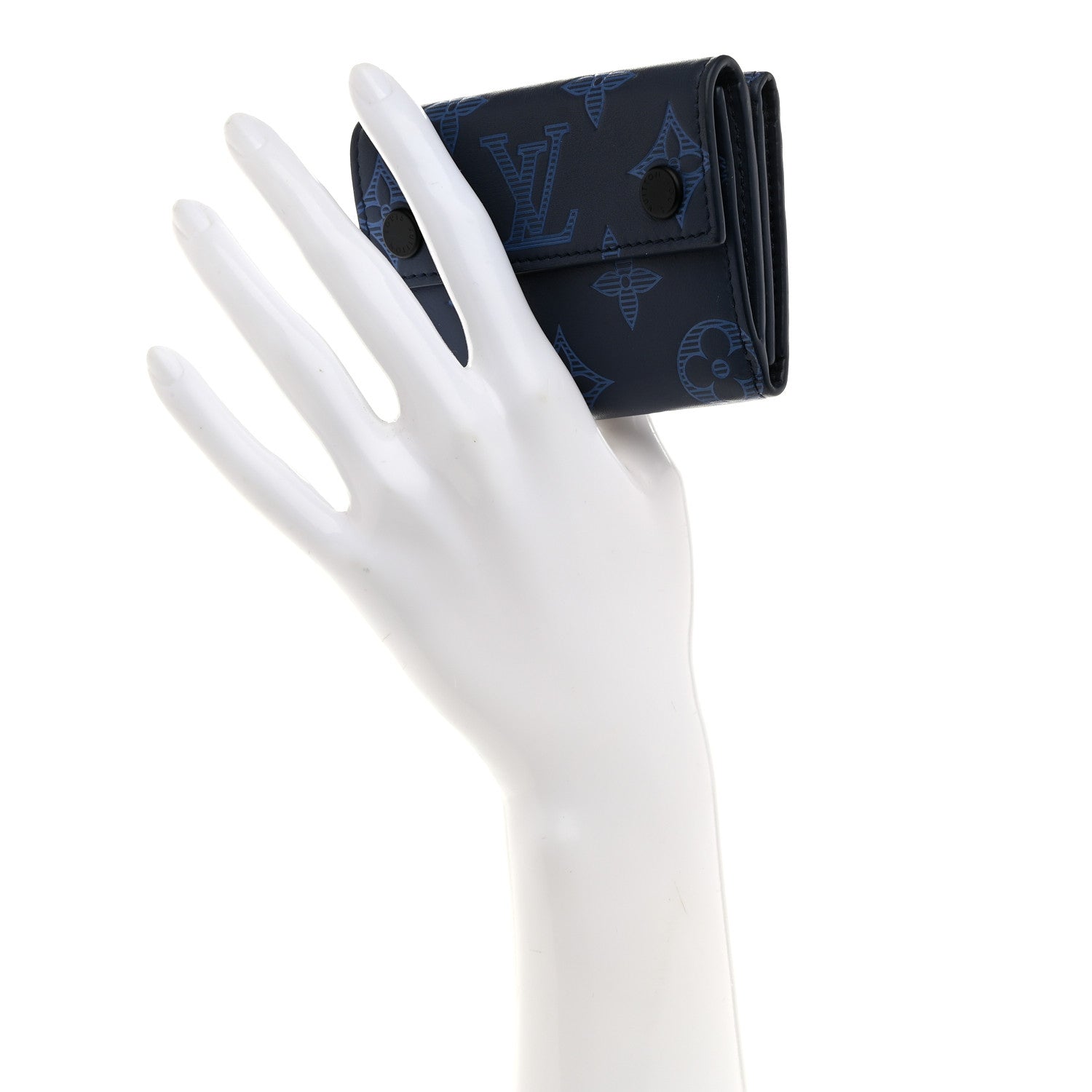 Calfskin Monogram Shadow Discovery Compact Wallet Navy