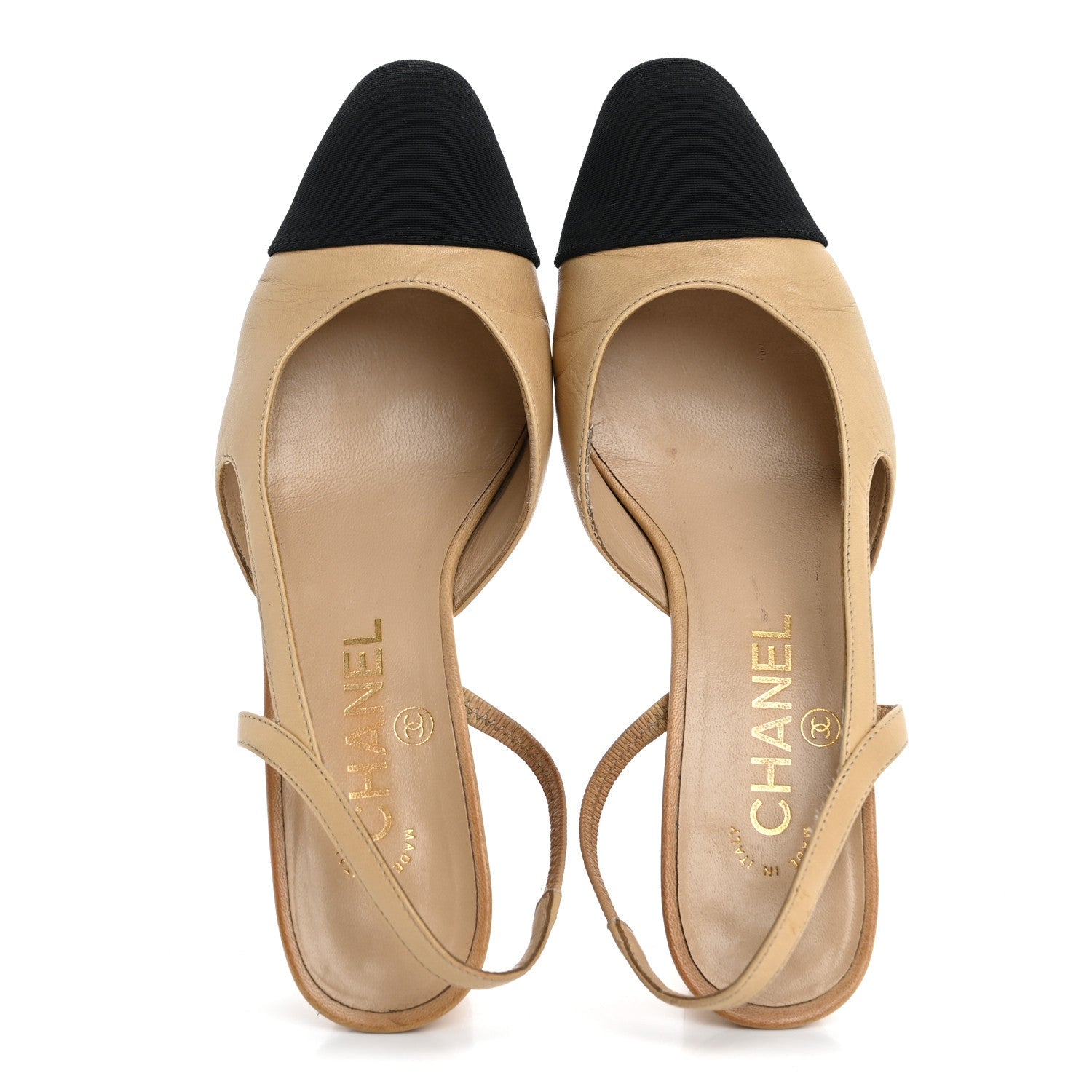Goatskin Grosgrain Cap Toe CC Slingback Pumps 36 Beige Black
