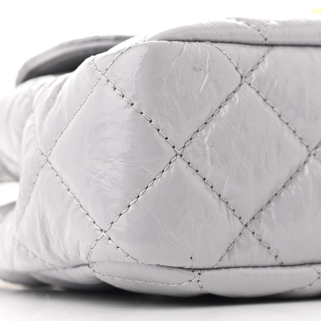 Shiny Crumpled Calfskin Quilted Small Wavy CC Hobo Grey