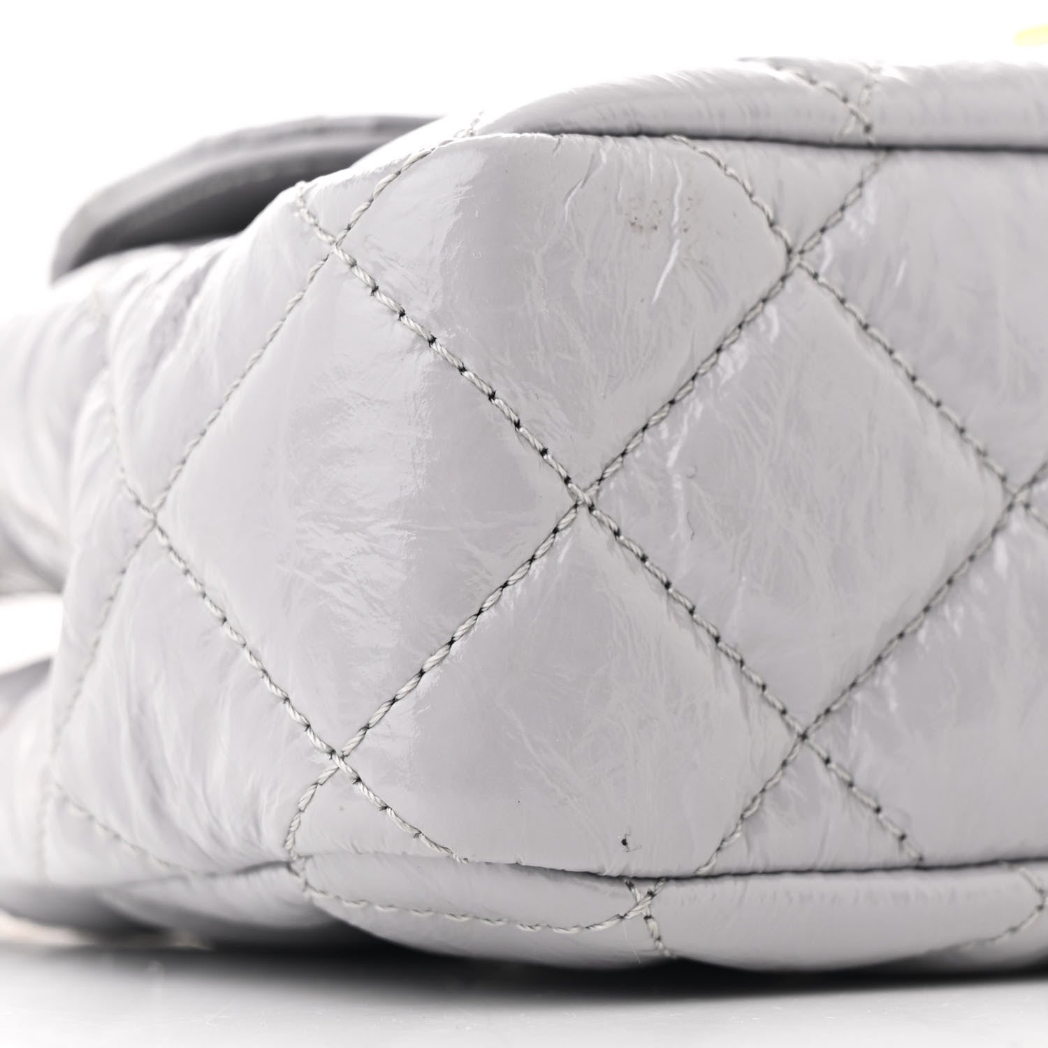 Shiny Crumpled Calfskin Quilted Small Wavy CC Hobo Grey