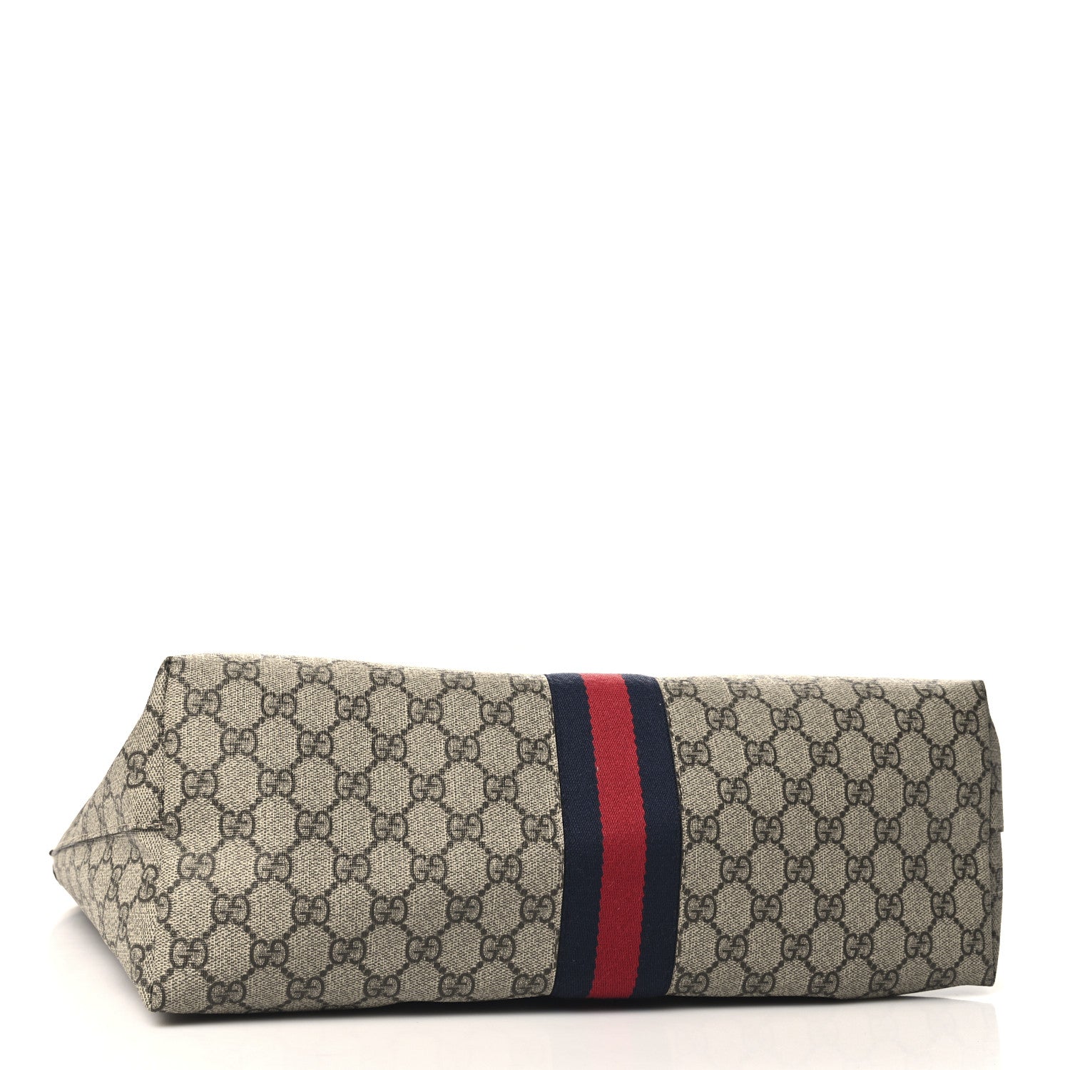 GG Supreme Monogram Textured Dollar Calfskin Web Medium Ophidia Shopping Tote Beige Ebony Mystic White