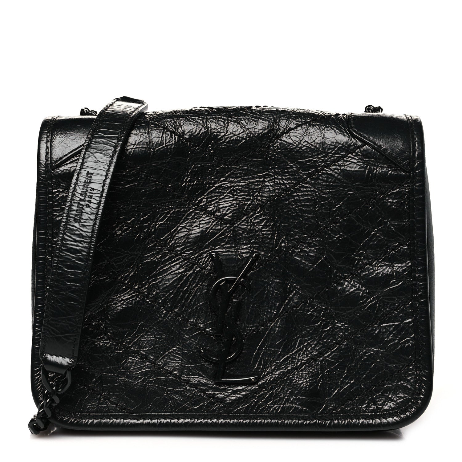 Crinkled Calfskin Matelasse Monogram Niki Chain Satchel Black