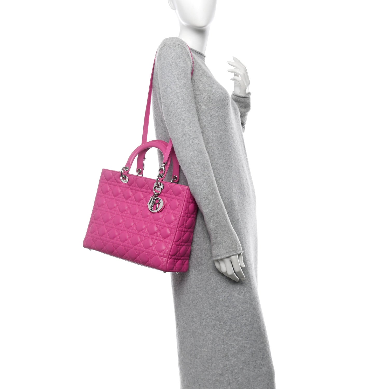 Lambskin Cannage Large Lady Dior Fuchsia