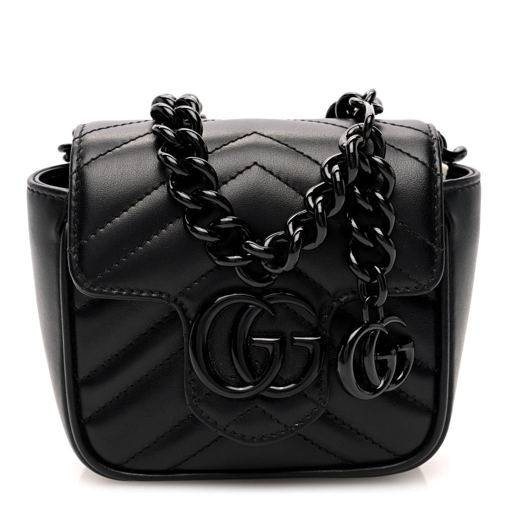Calfskin Matelasse Monochrome GG Marmont Chain Mini Belt Bag Black
