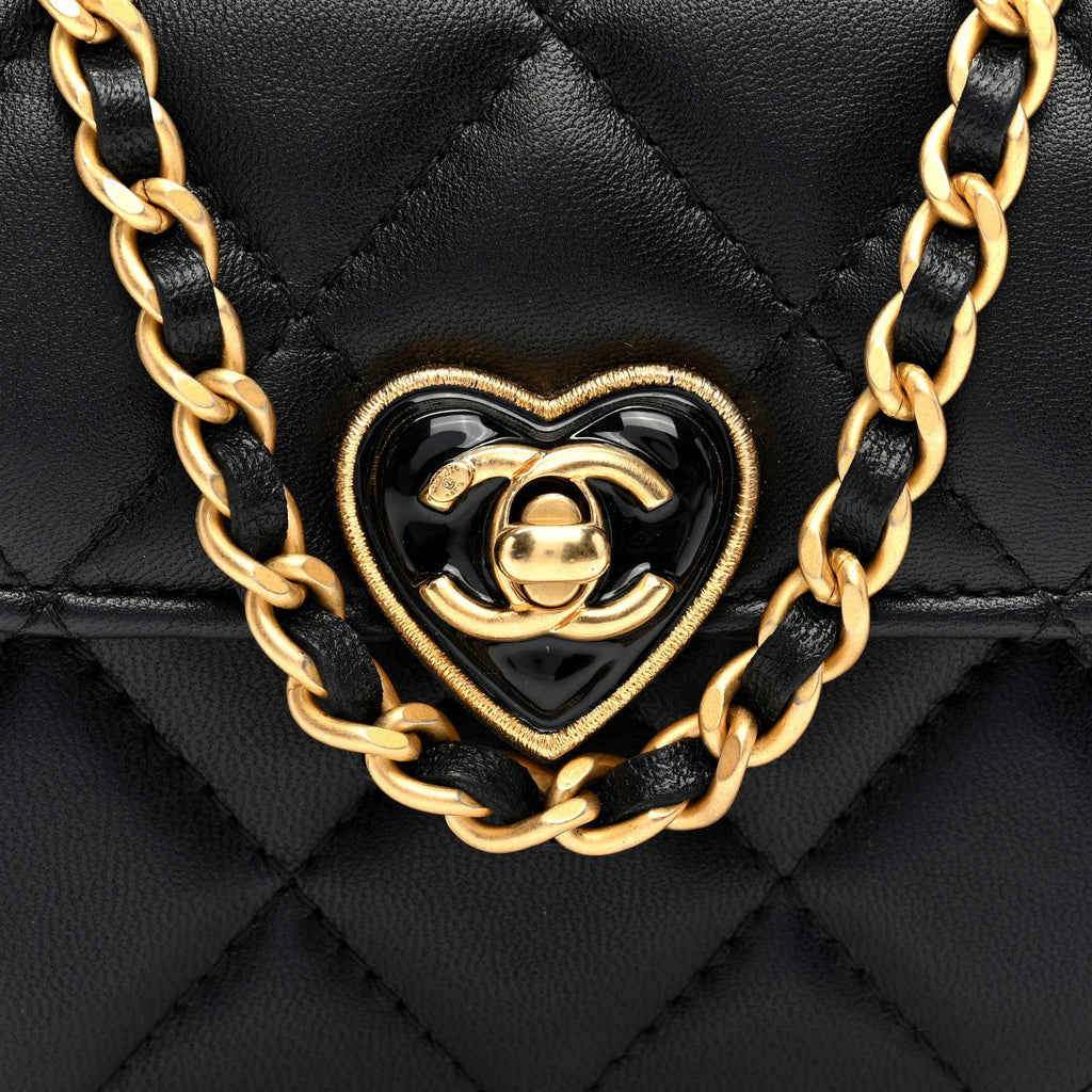 Lambskin Plexiglass Quilted Coco Love Clutch With Chain Black